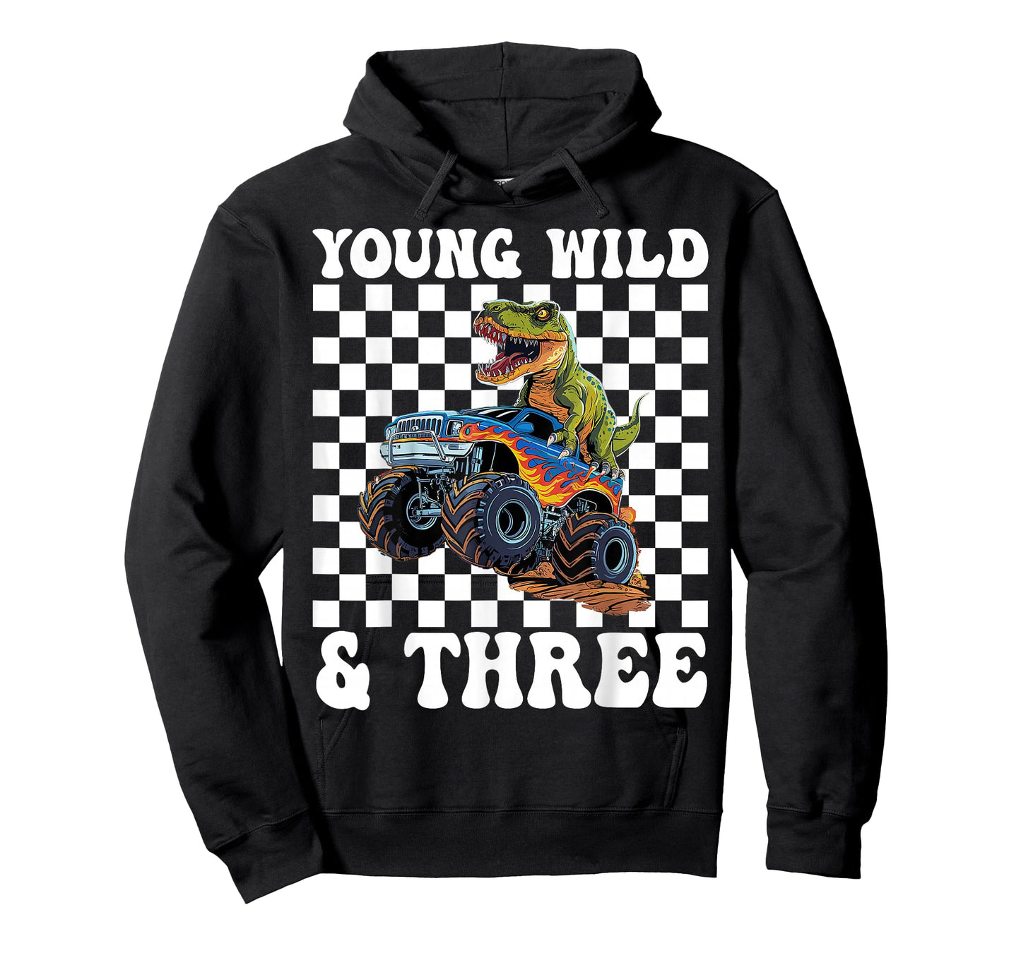 3rd Birthday Boy Young Wild and Three Monster Truck Dinosaur T-Shirt