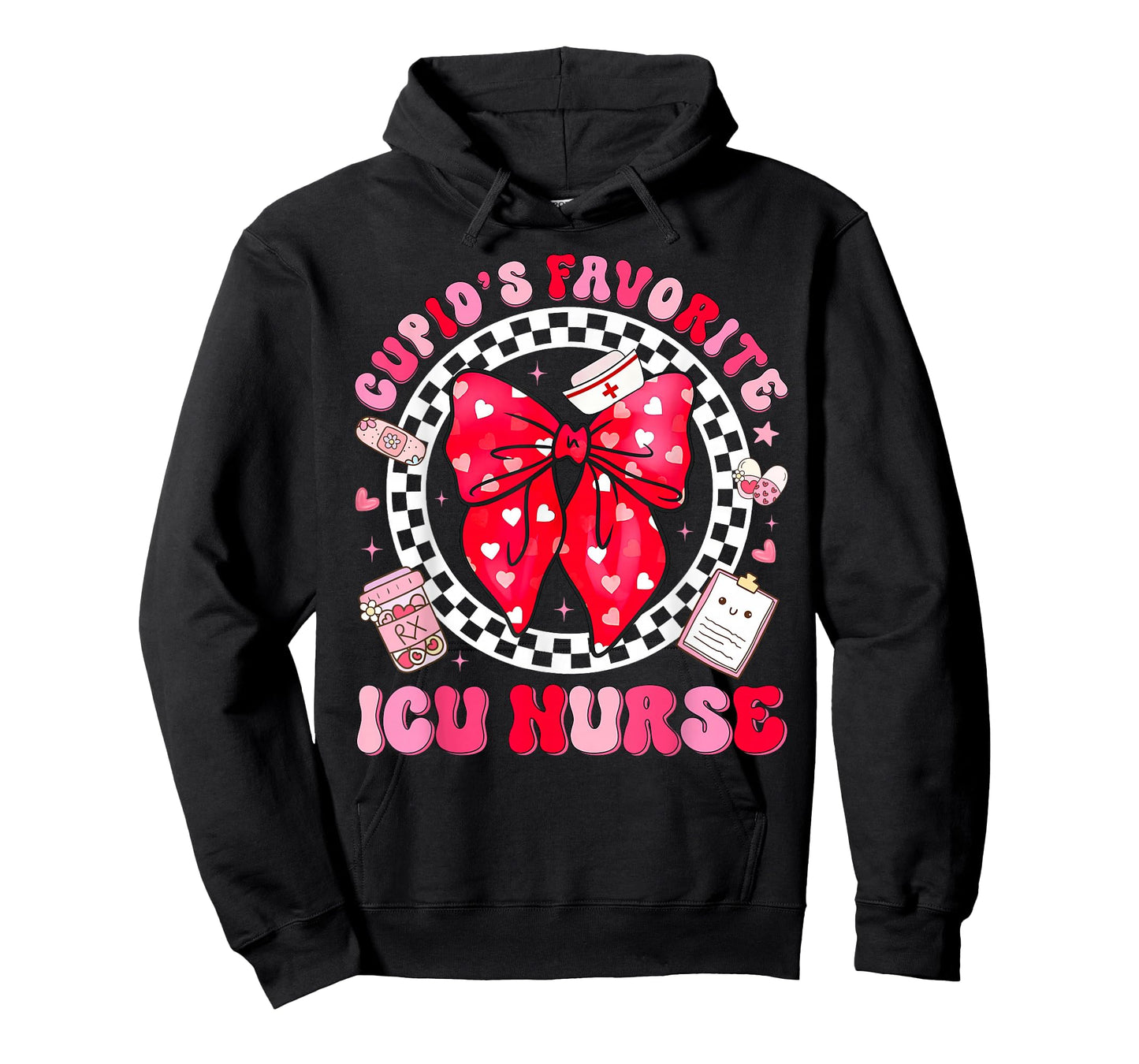 Cupid's Favorite ICU Nurse Valentine Coquette Bow Girl Women T-Shirt