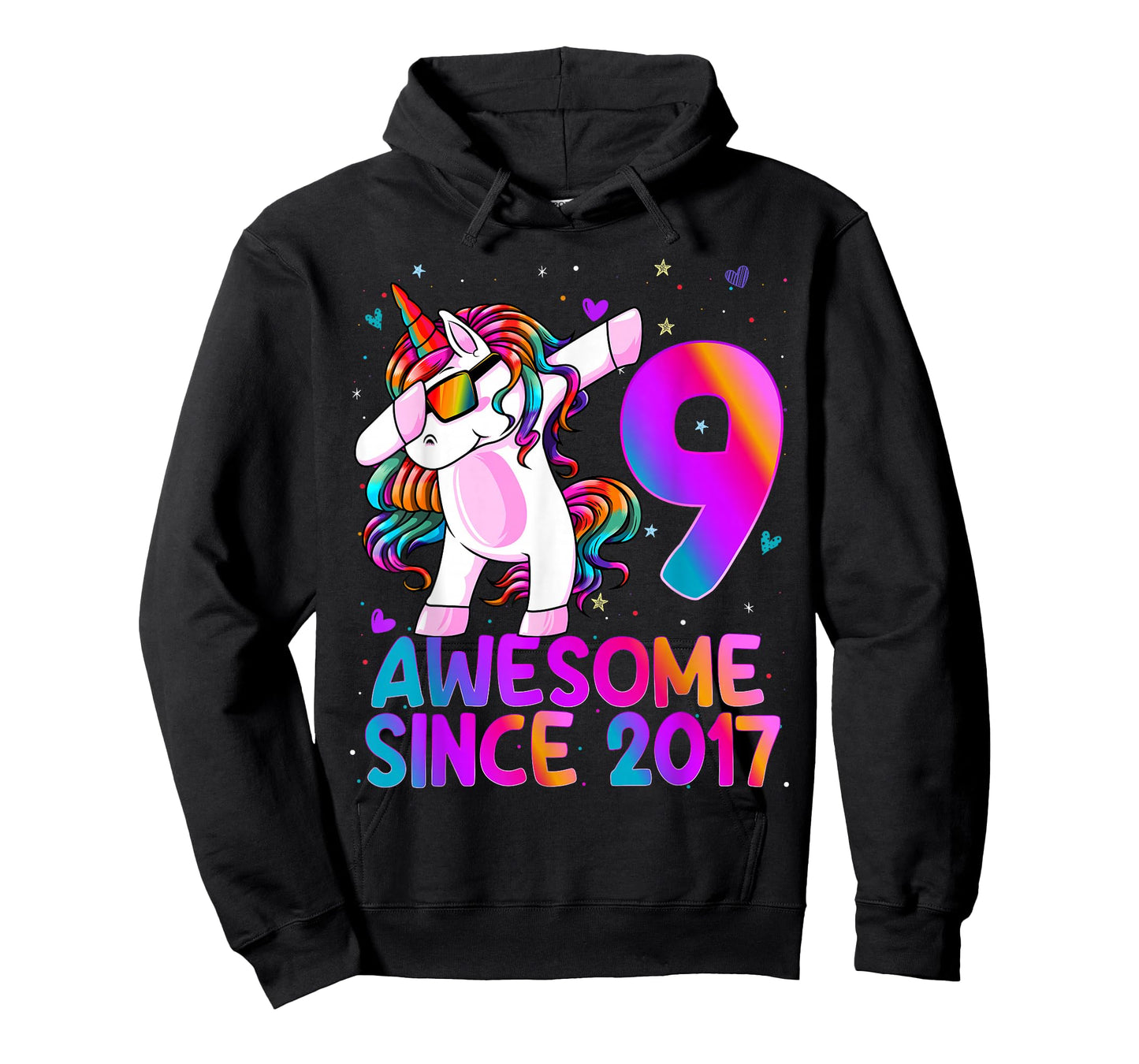 9 Year Old Girl Awesome Since 2017 Unicorn 9th Birthday Girl T-Shirt