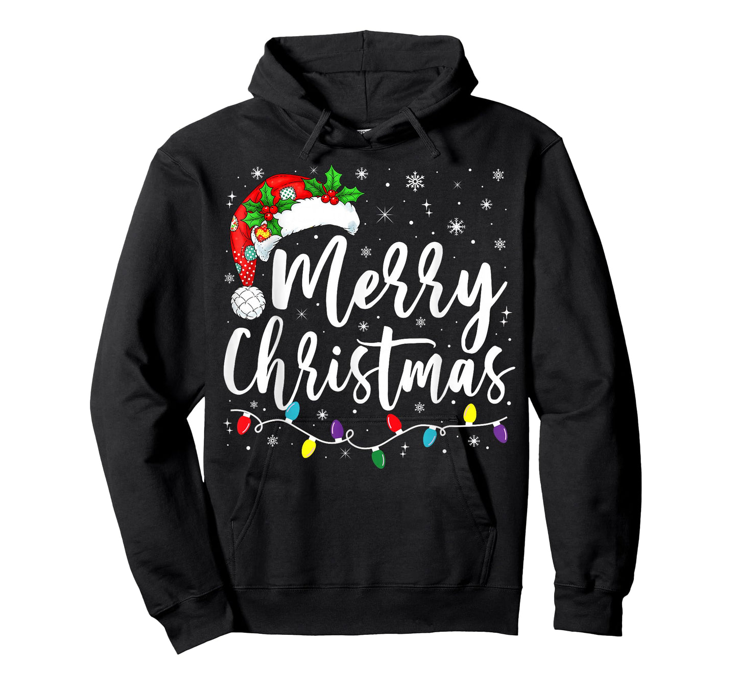 Merry Christmas Lights Santa Hat Xmas Family Matching Pajama T-Shirt