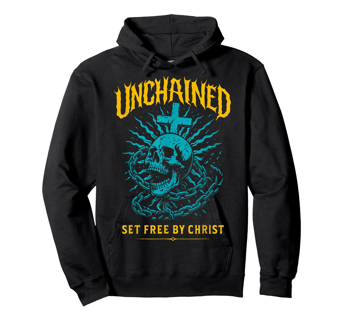 Unchained Set Free by Christ Christian Gothic Skull Cross T-Shirt