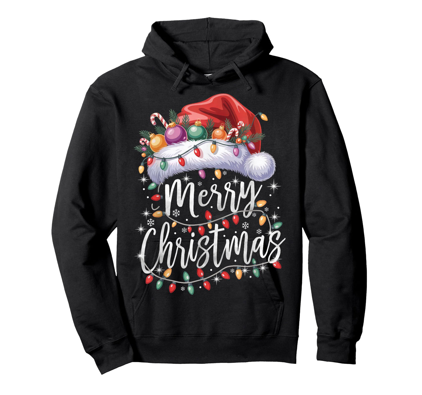 Merry Christmas Lights Red Santa Hat Family Matching Xmas T-Shirt