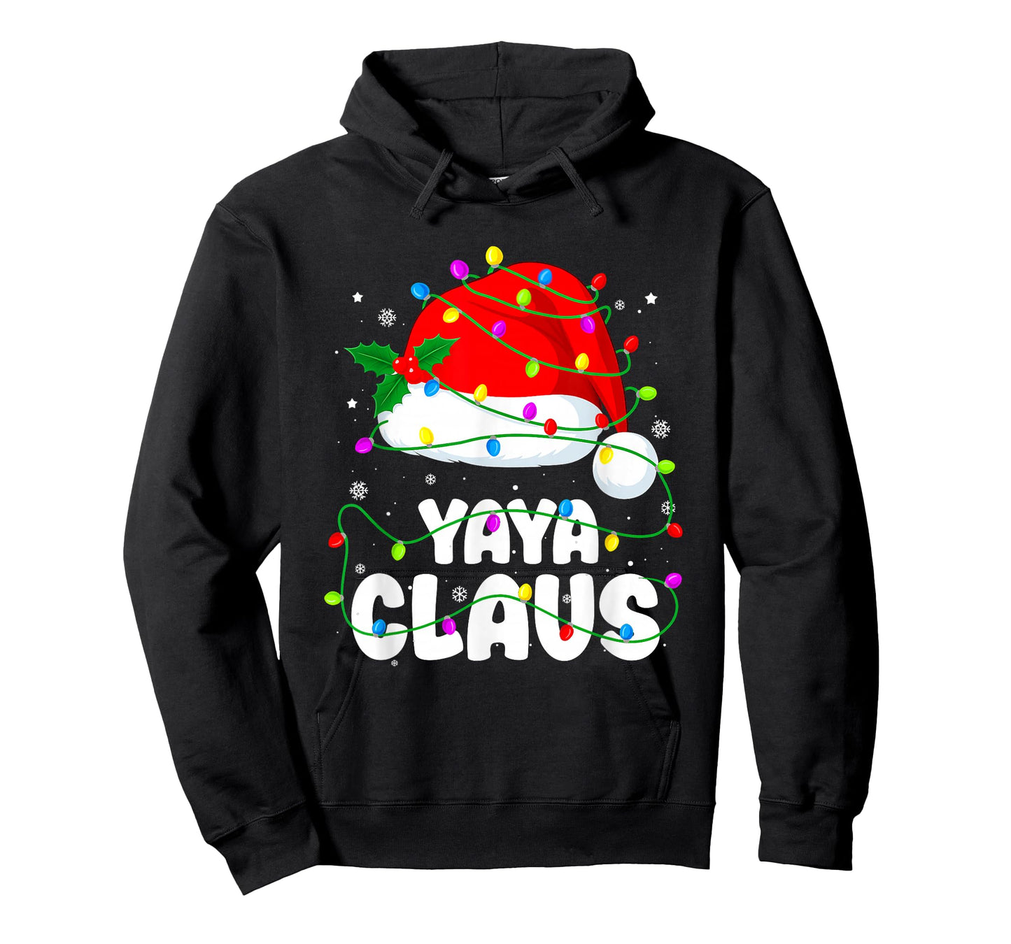 Yaya Claus Funny Christmas Santa Hat Lights Pajama Xmas T-Shirt