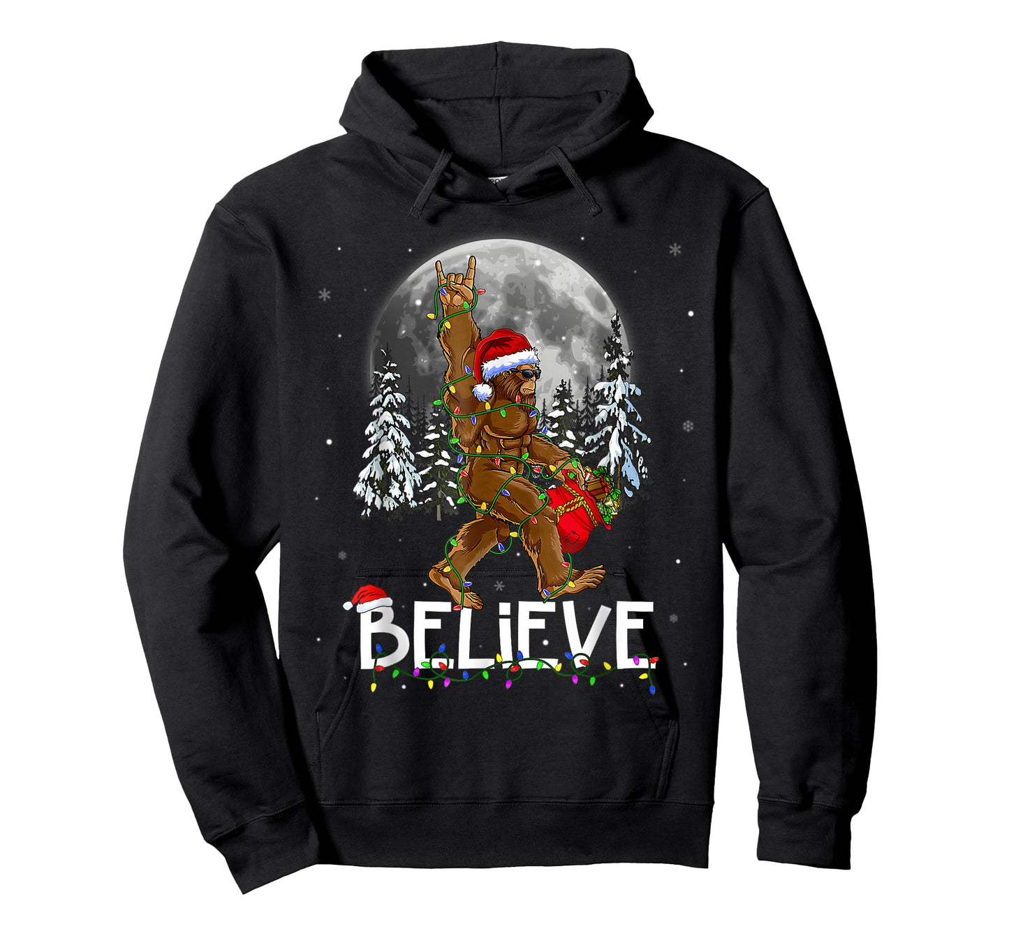 Santa Bigfoot Christmas Lights Funny Sasquatch Believe Xmas T-Shirt