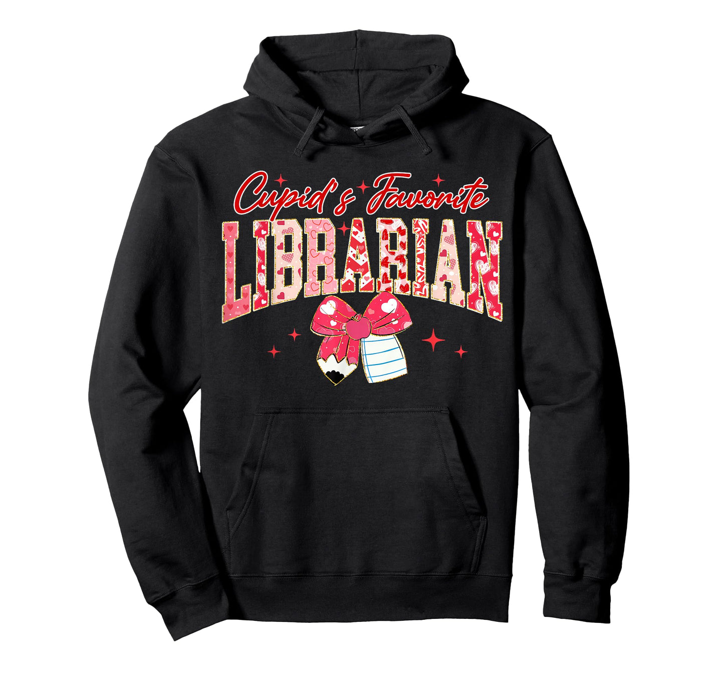 Groovy Cupid's Favorite Librarian Pencil Bow Valentines Day T-Shirt