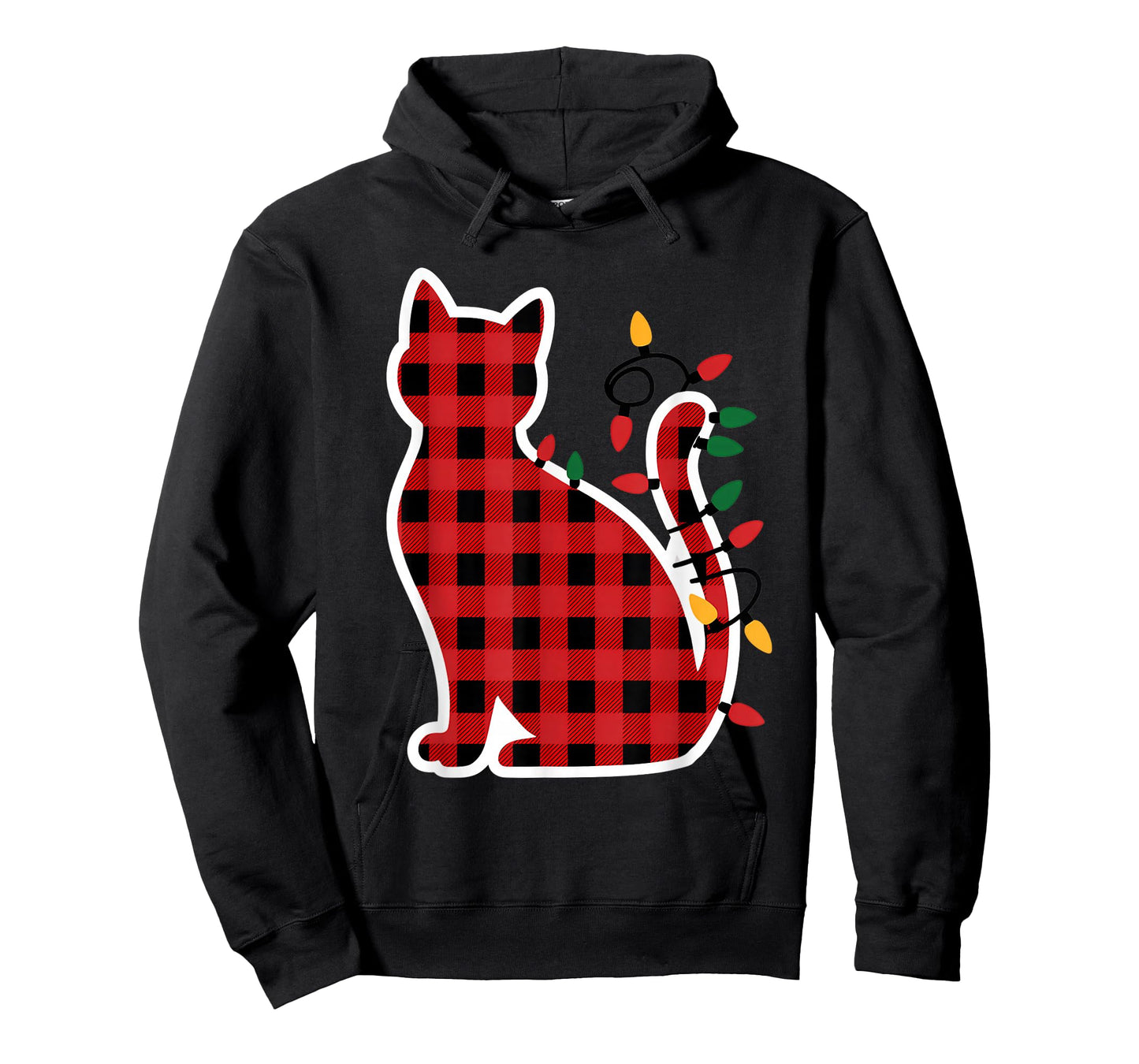 Red and Black Buffalo Plaid Cat Christmas Lights Men Women T-Shirt