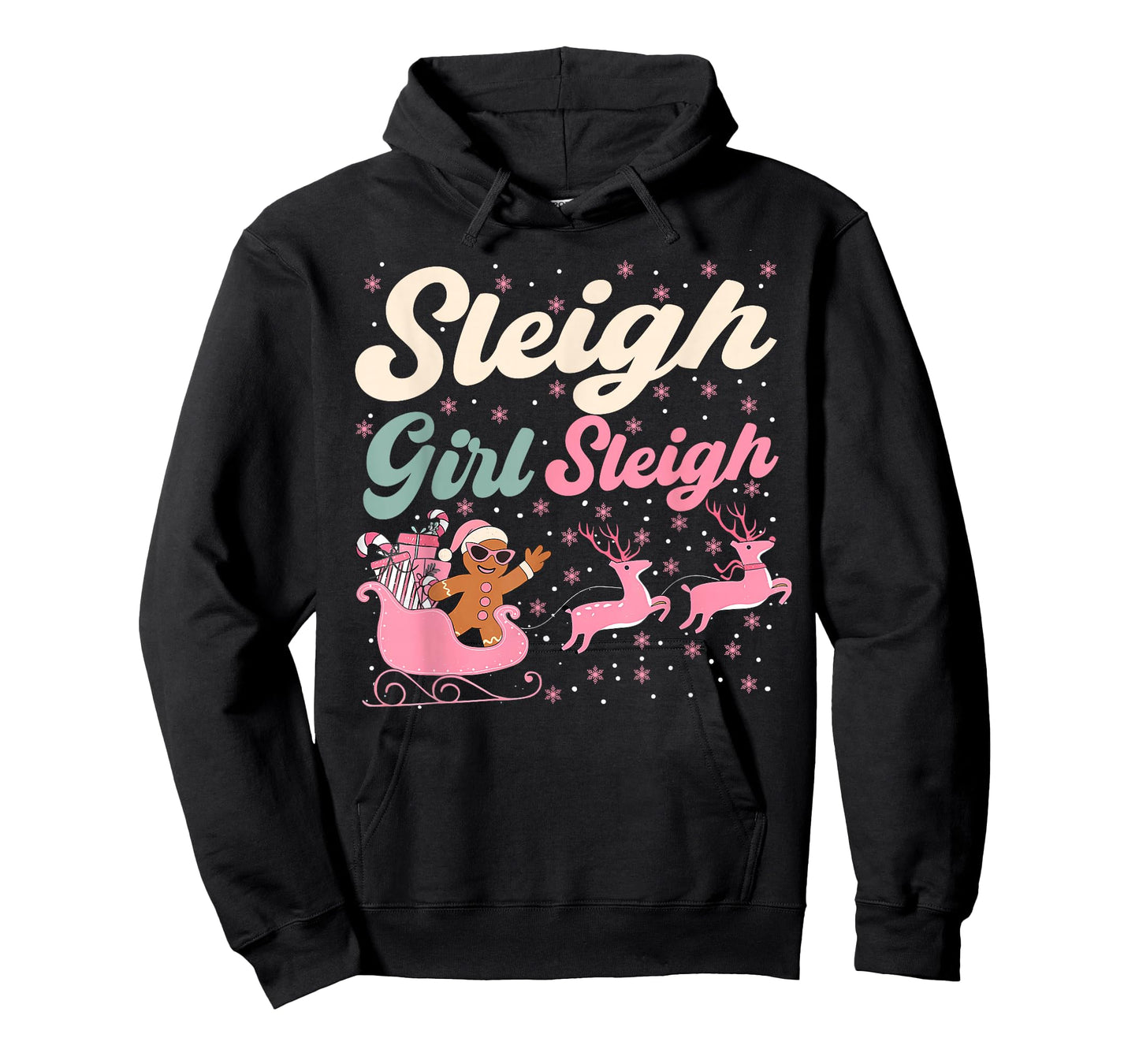 Christmas Gingerbread Pink Sleigh Girl Xmas Girls Kids Women T-Shirt