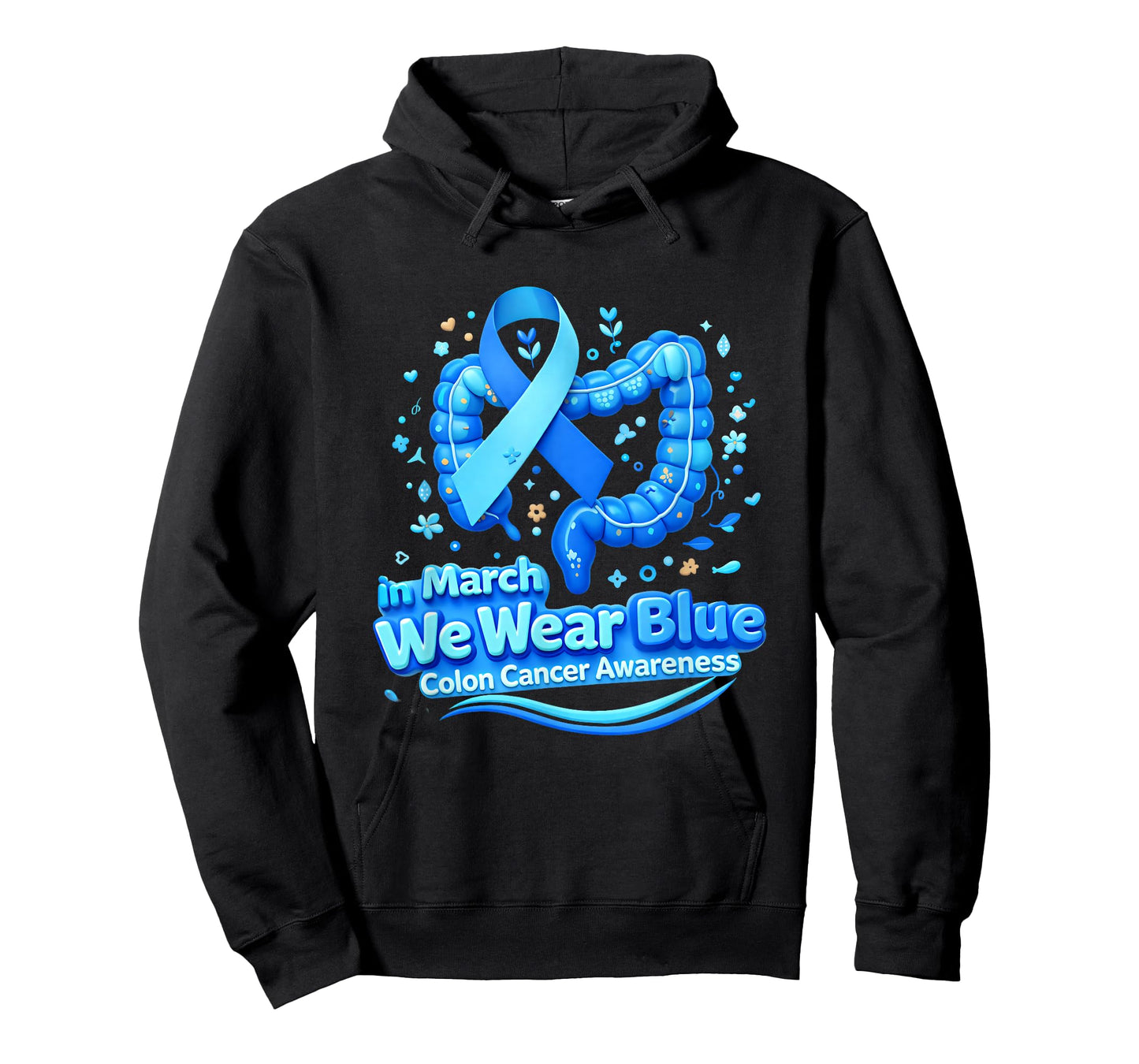in March We Wear Blue Colon Cancer Awareness Blue Ribbon T-Shirt