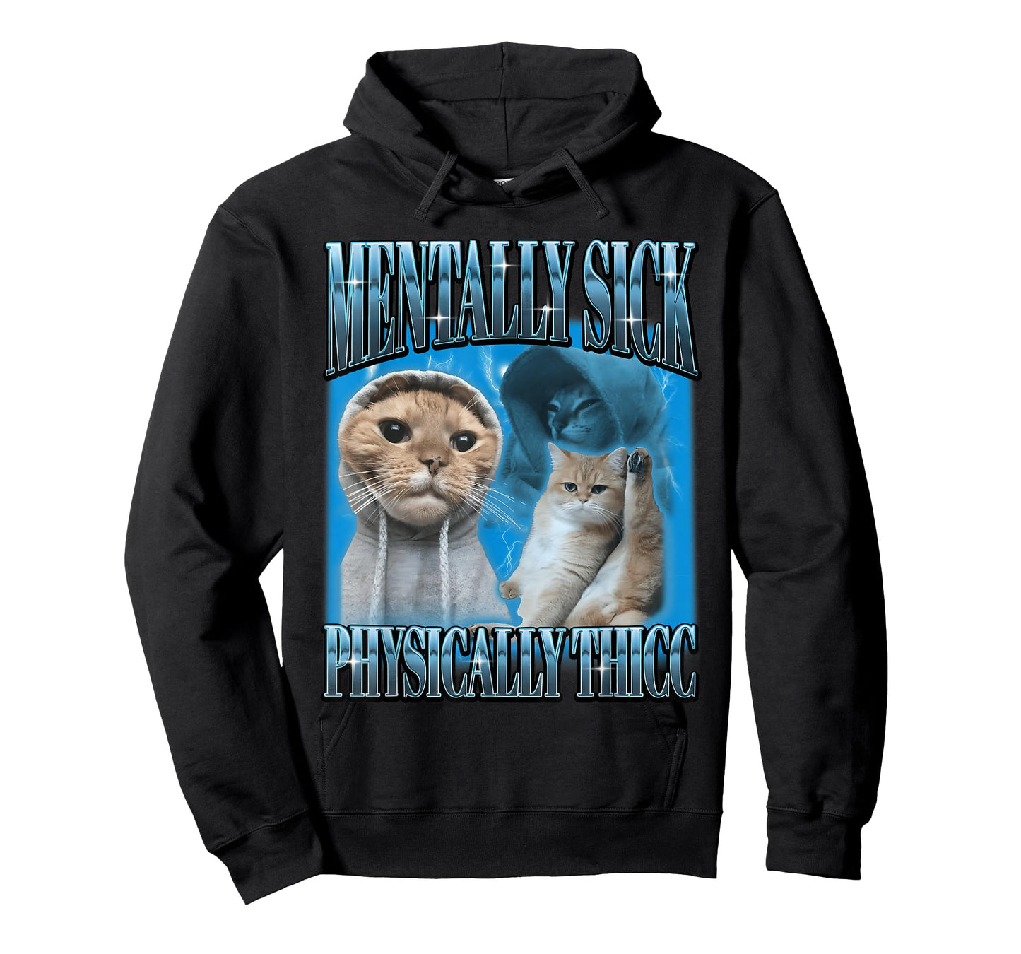Funny Ironic Retro Cat Mentally Sick Physically Thicc Meme T-Shirt