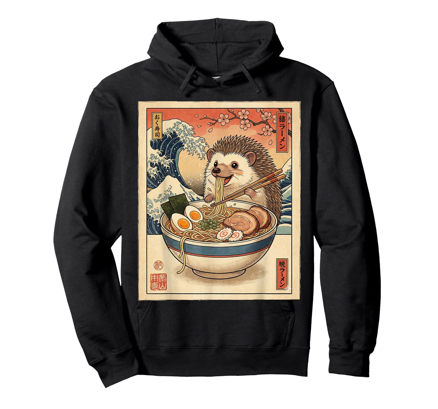 Kawaii Hedgehog Eating Ramen Noodles Bowl Cute Anime T-Shirt