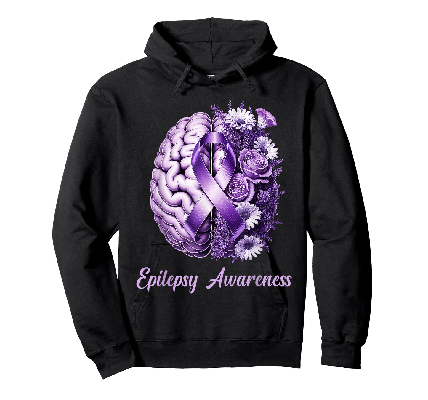 Epilepsy Awarenss Floral Brain Purple Ribbon Support T-Shirt