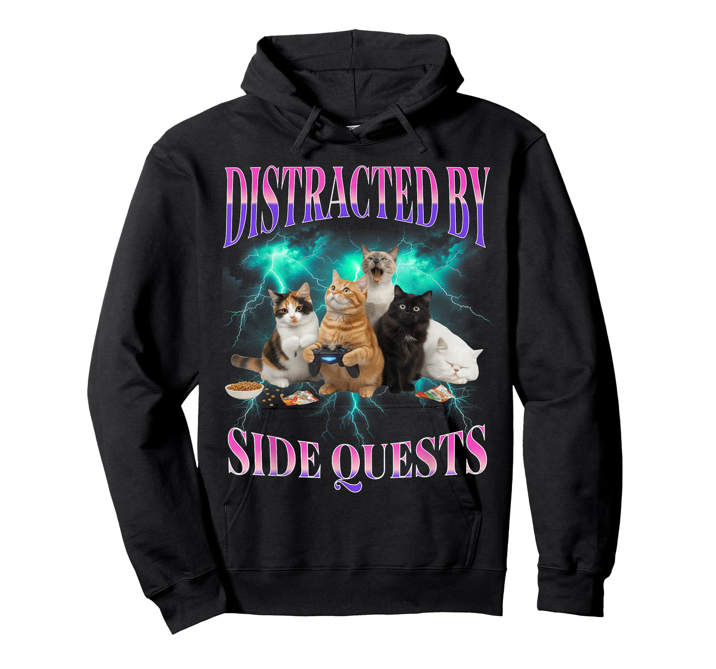 Cats Side Quest Distracted Tabletop Funny Men Bootleg 90s T-Shirt