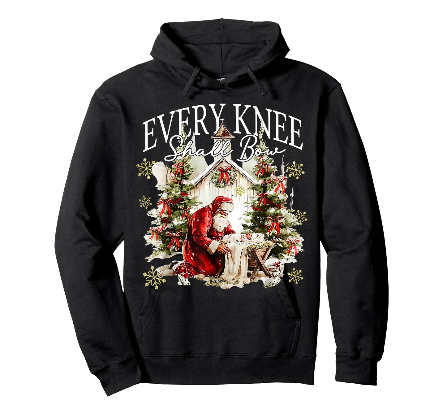 Every Knee Shall Bow Jesus Birth Christian Santa Christmas T-Shirt