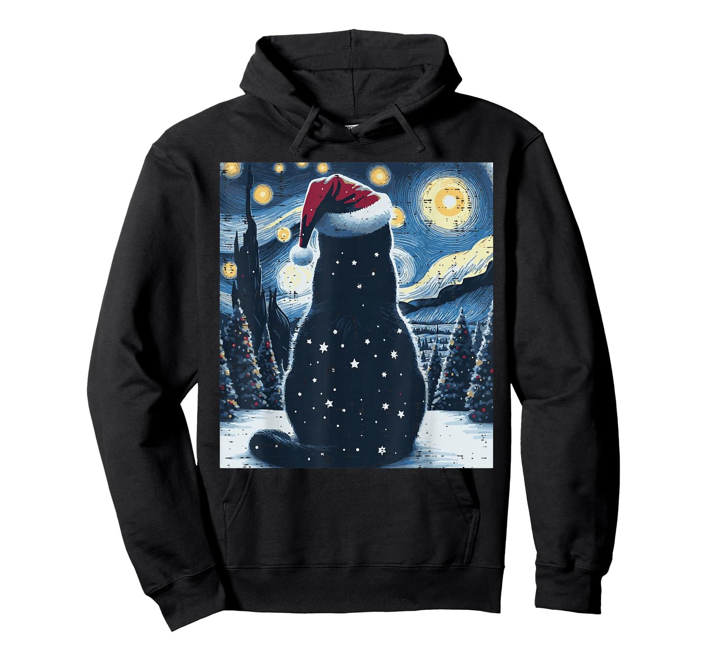 Christmas Black Cat Starry Night Xmas Van Gogh Men Women Kid T-Shirt