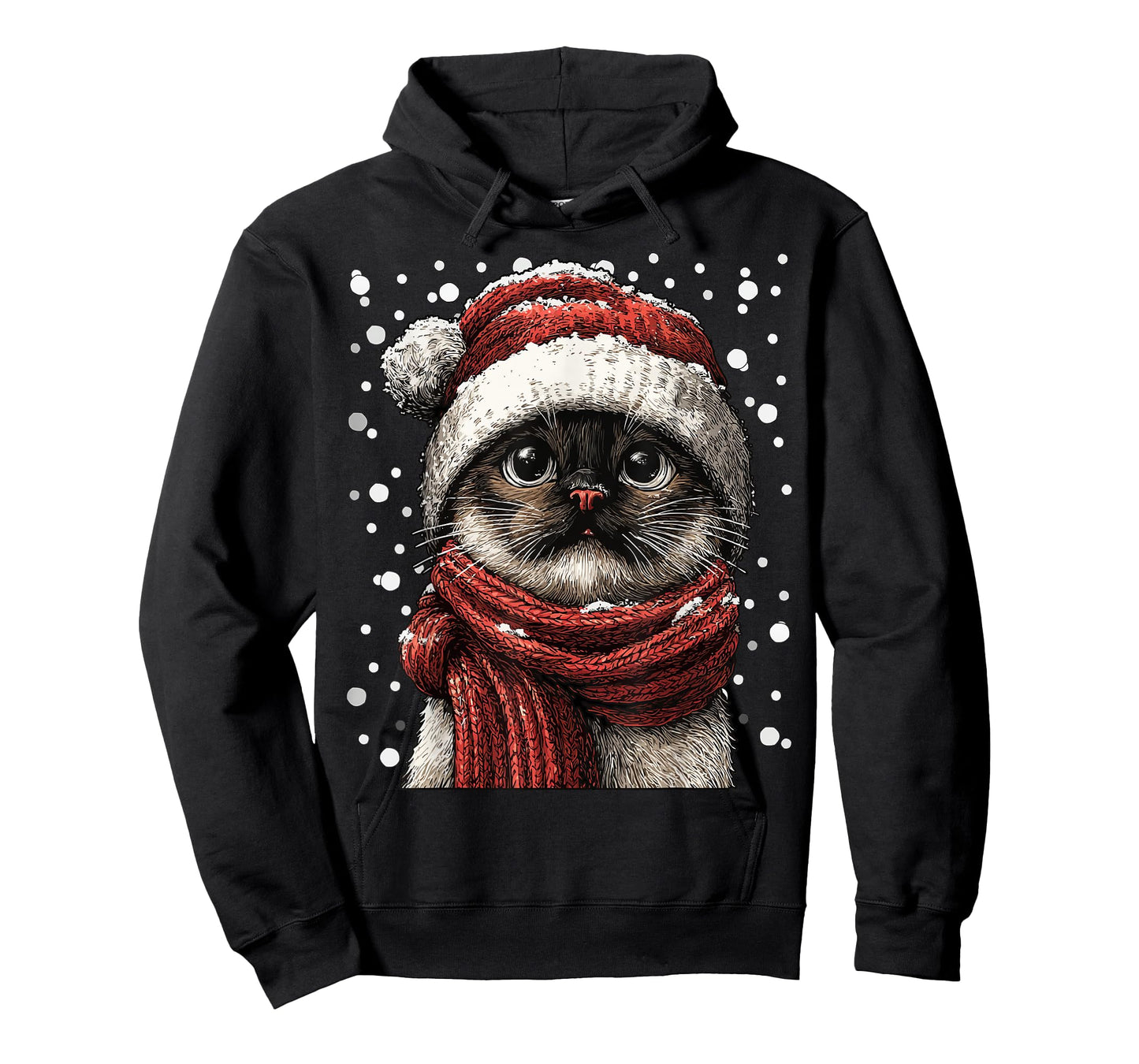 Snowy Siamese Cat with Snow Santa Hat Winter Christmas T-Shirt