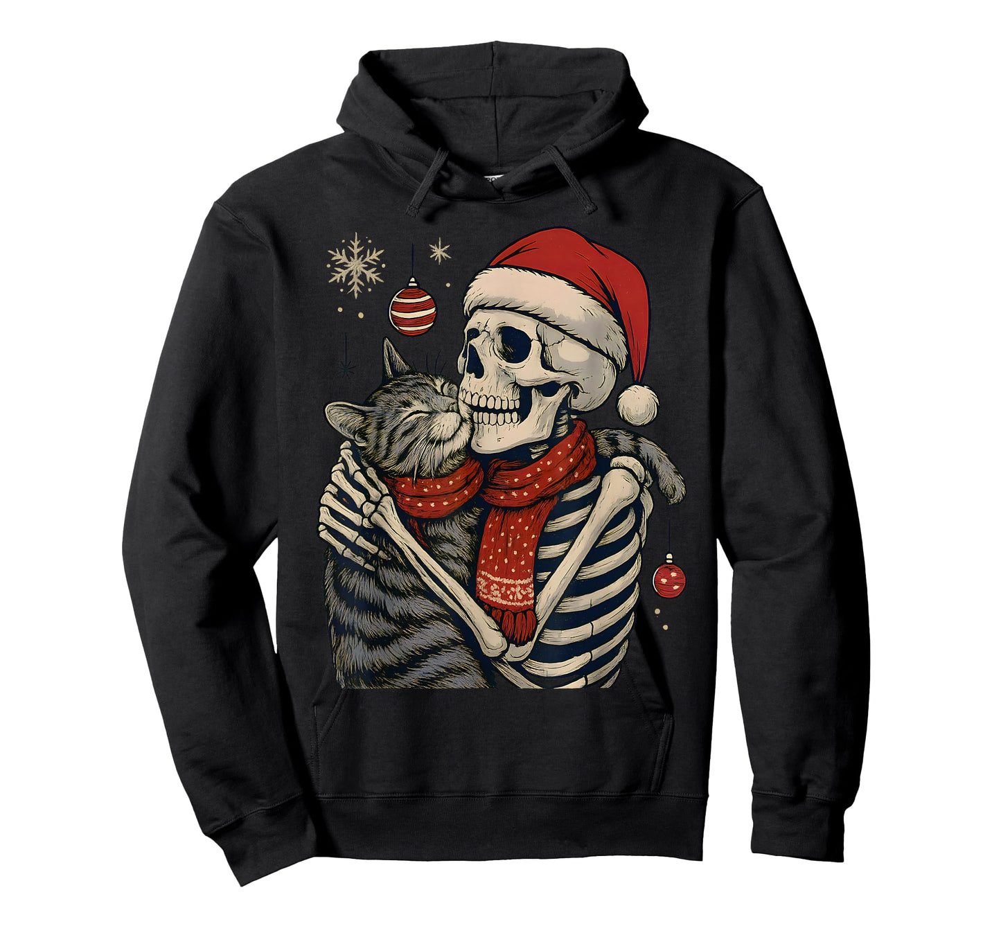 Skeleton Hugging Cat Funny Gothic Christmas Catmas Women Men T-Shirt
