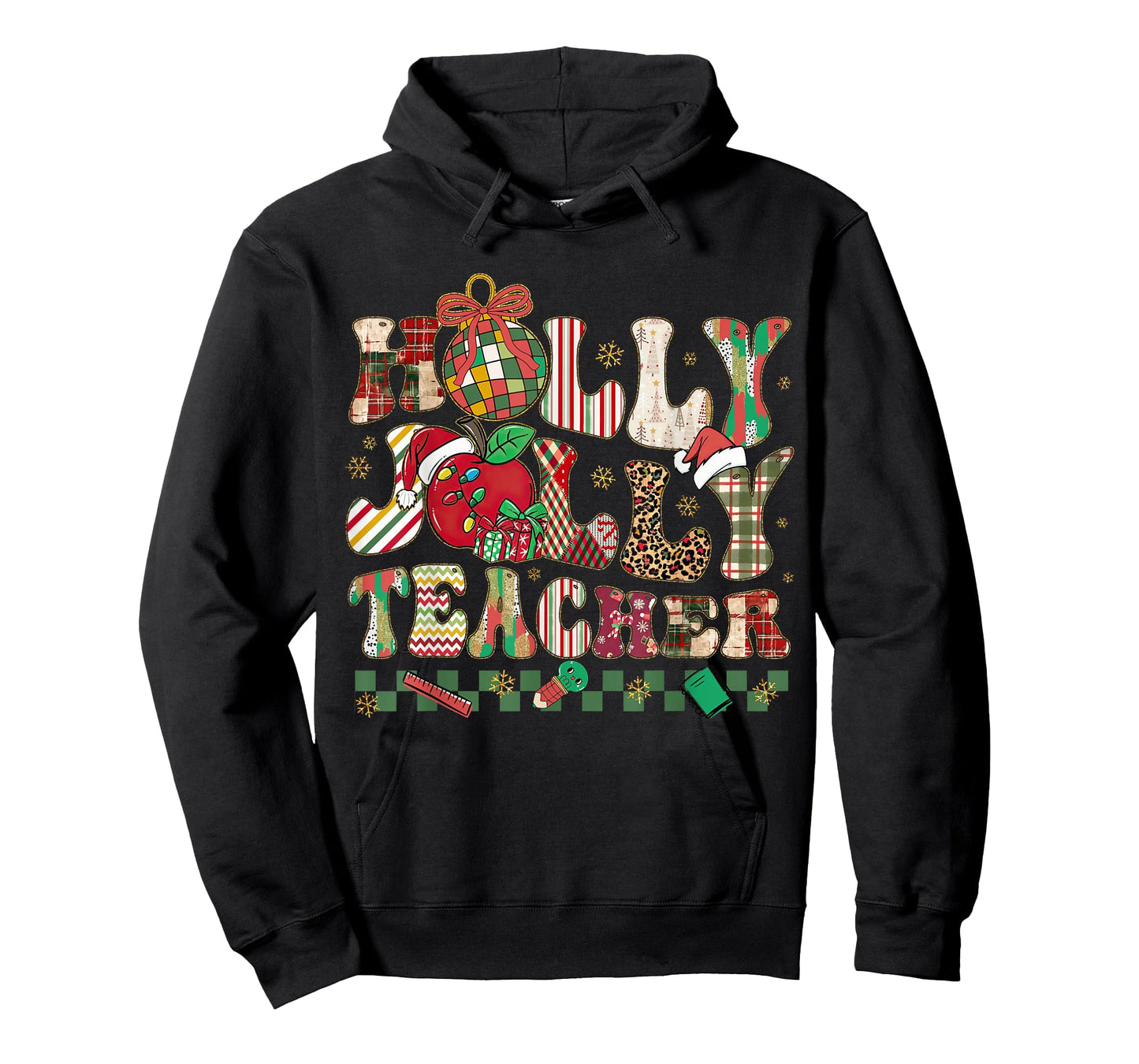 Holly-Jolly Teacher Christmas Patchwork Xmas Teaching Women T-Shirt