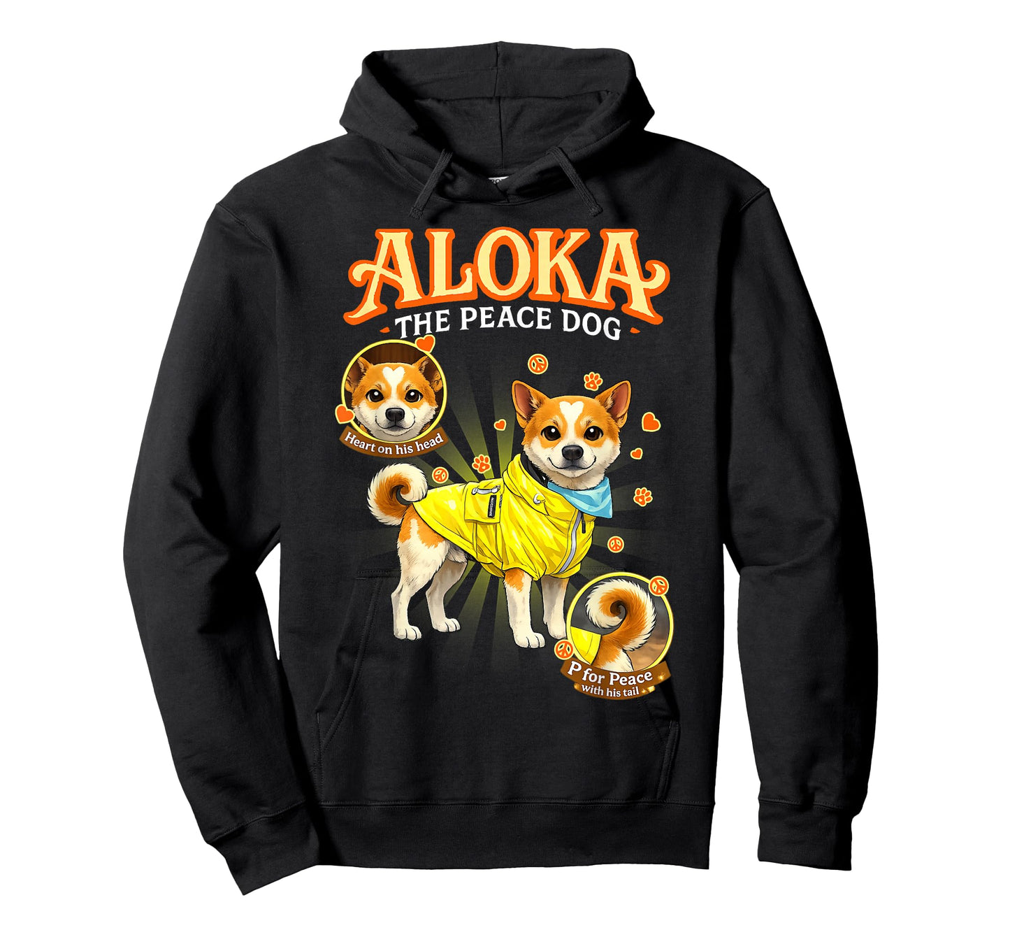 Aloka The Peace Dog - Heart Mark and Peace Tail T-Shirt