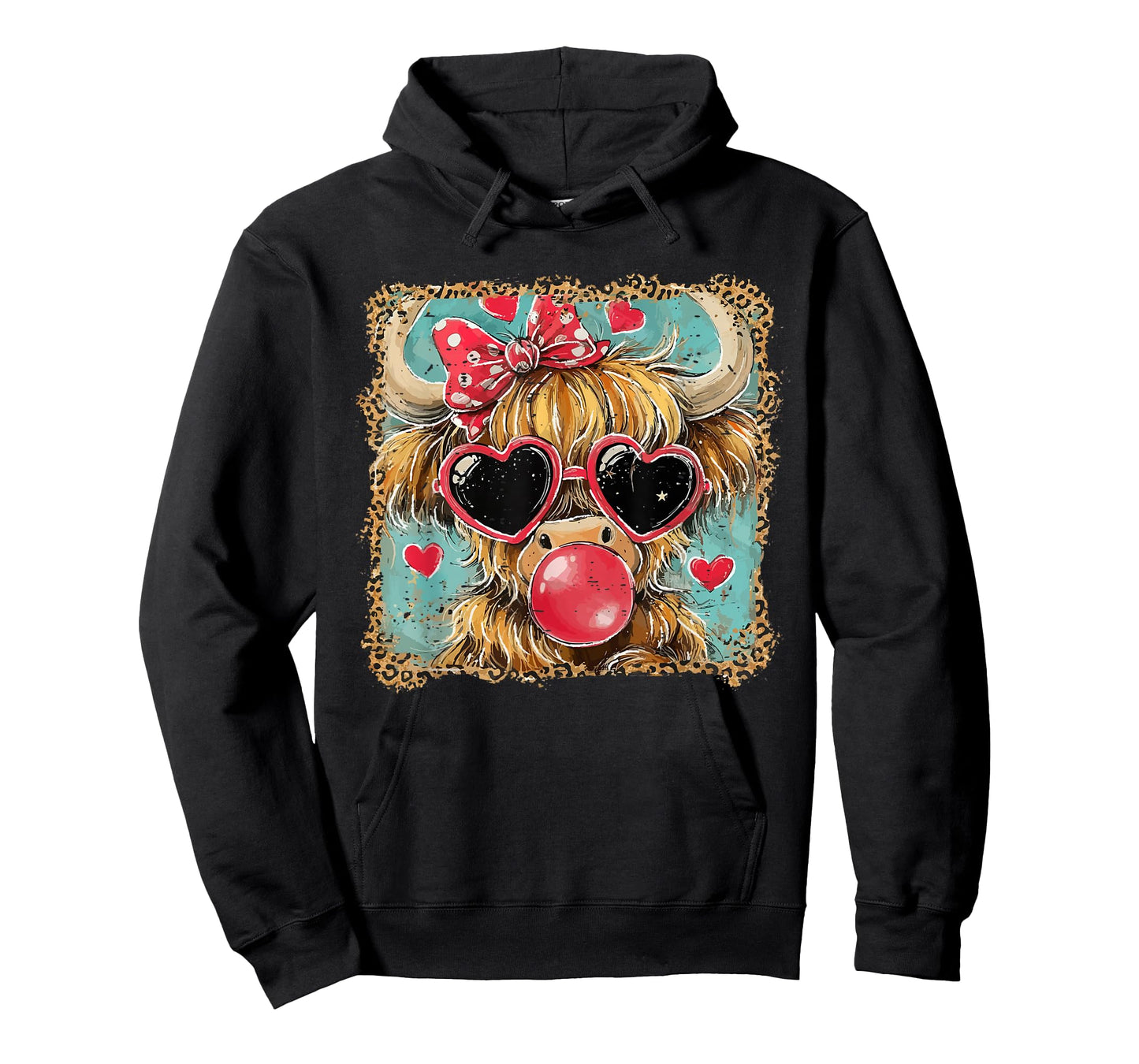 Funny Highland Cow Blowing Bubble Gum Cute Western Valentine T-Shirt