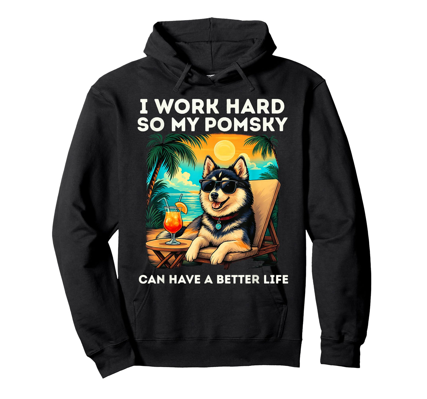 Pomsky Lover I Work Hard Design Funny Pomsky Dog T-Shirt