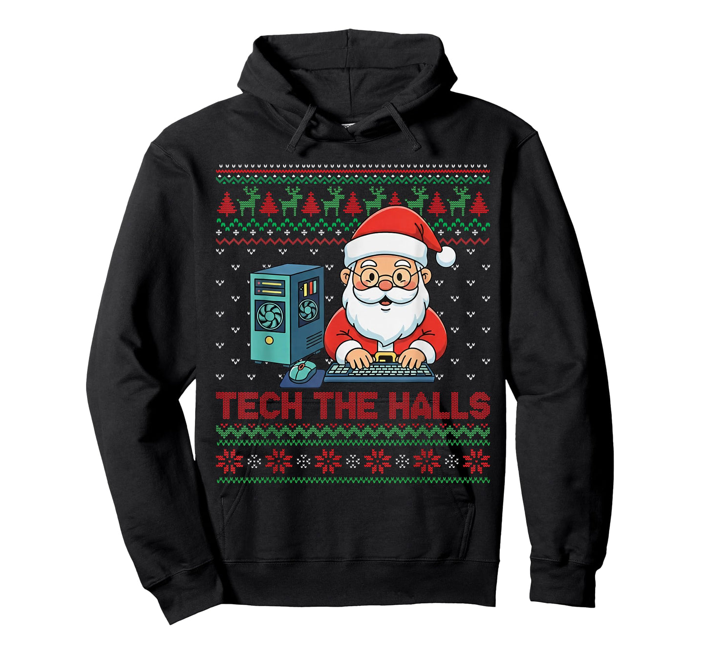 Tech The Halls Ugly Computer Geek Festive Christmas T-Shirt