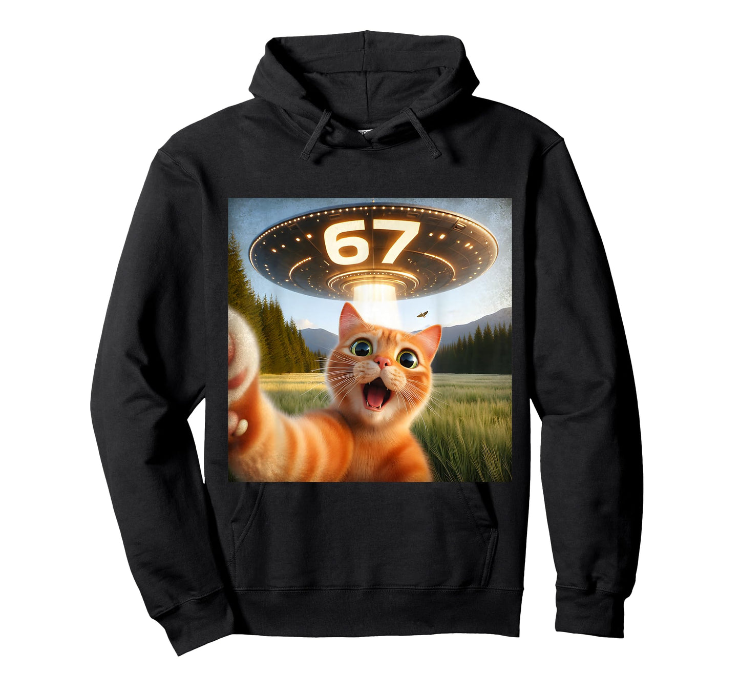 67 Funny Cat Selfie UFO Alien Meme T-Shirt
