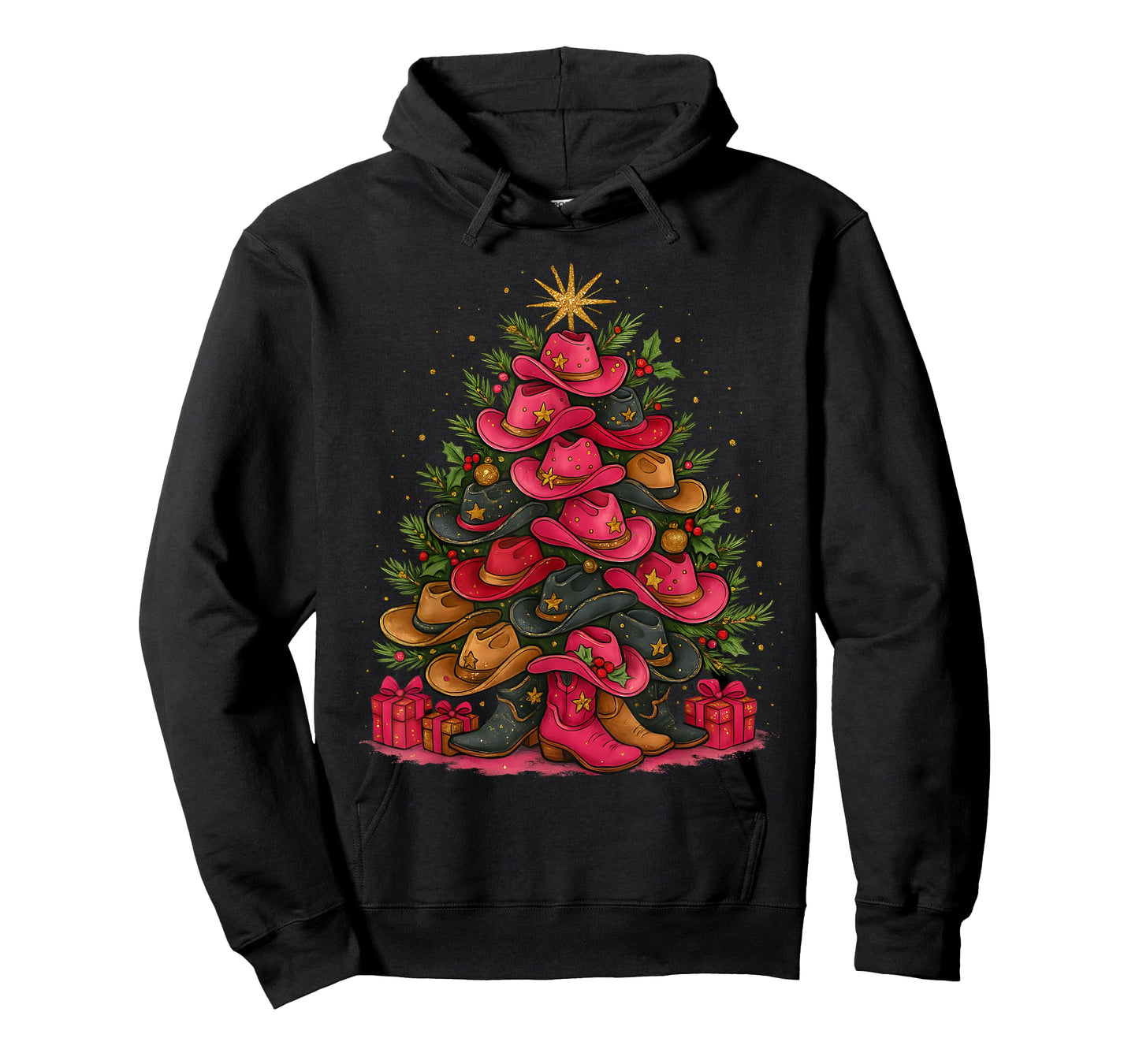 Western Cowboy Hat Christmas Tree Funny Holiday T-Shirt