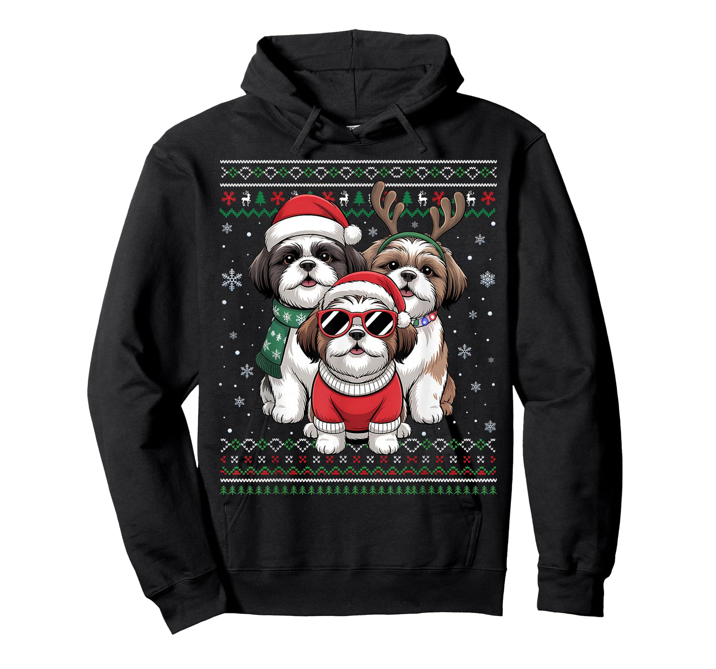 Shih Tzu Dog Ugly Xmas Santa Hat Reindeer Merry Christmas T-Shirt