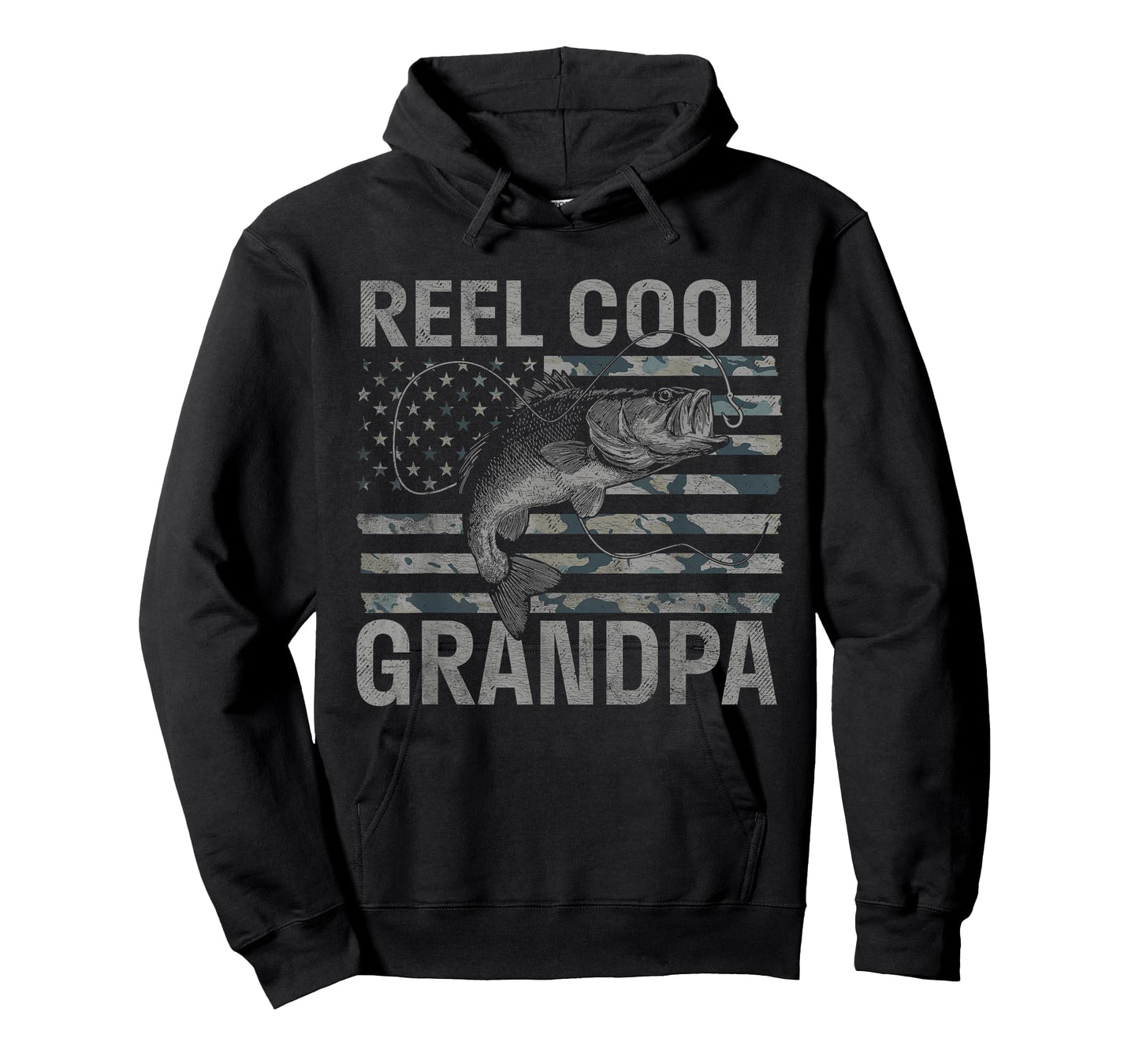 Reel Cool Grandpa Camo American Flag Bass Fishing T-Shirt