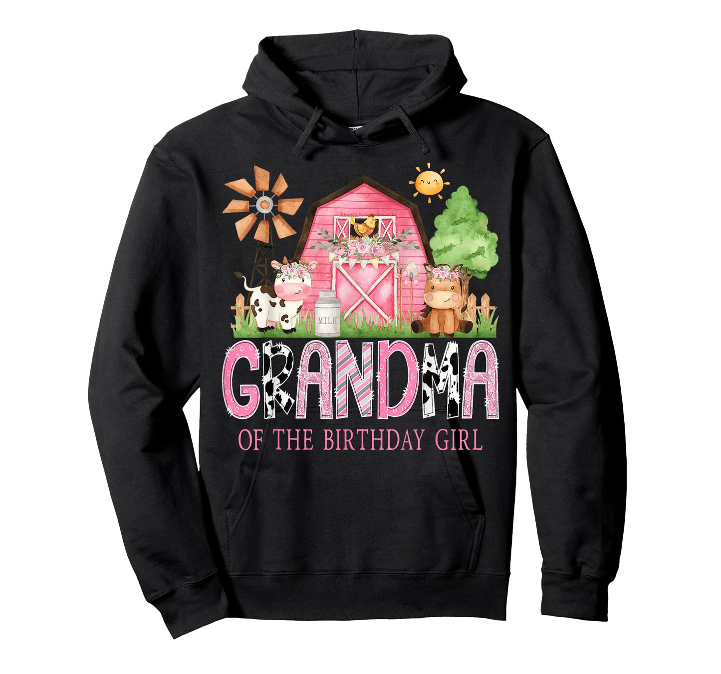 Grandma of The Birthday Girl 1St Birthday Pink Cow Farm T-Shirt