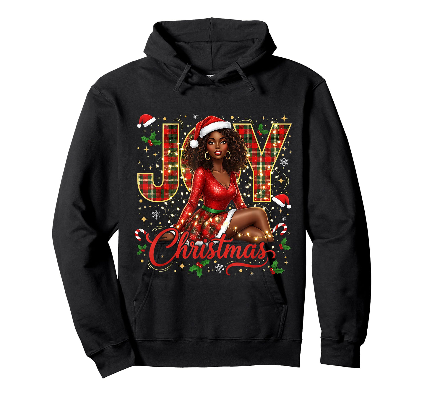 Santa Black Women Christmas Melanin Afro Woman Queen Claus T-Shirt
