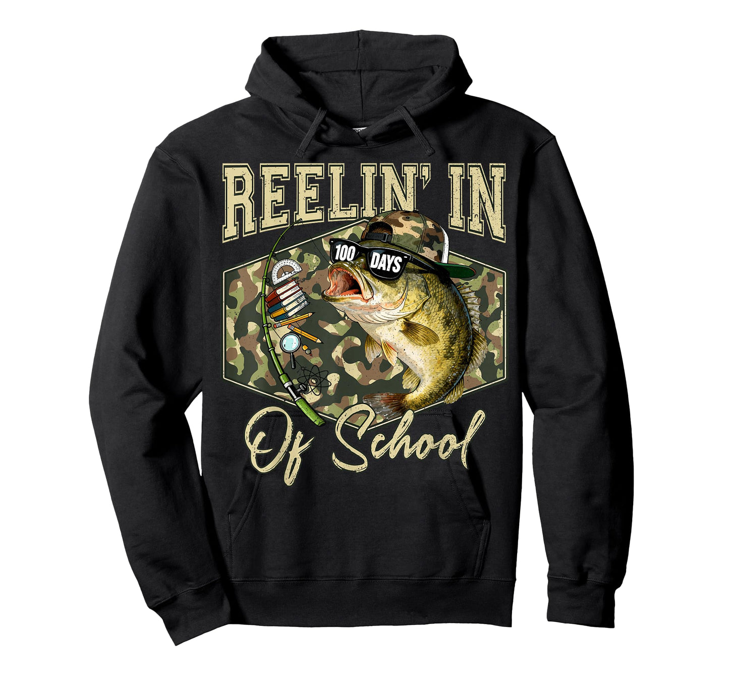 Reelin' in 100 Days of School Bass Fishing Lover Boy Teen T-Shirt