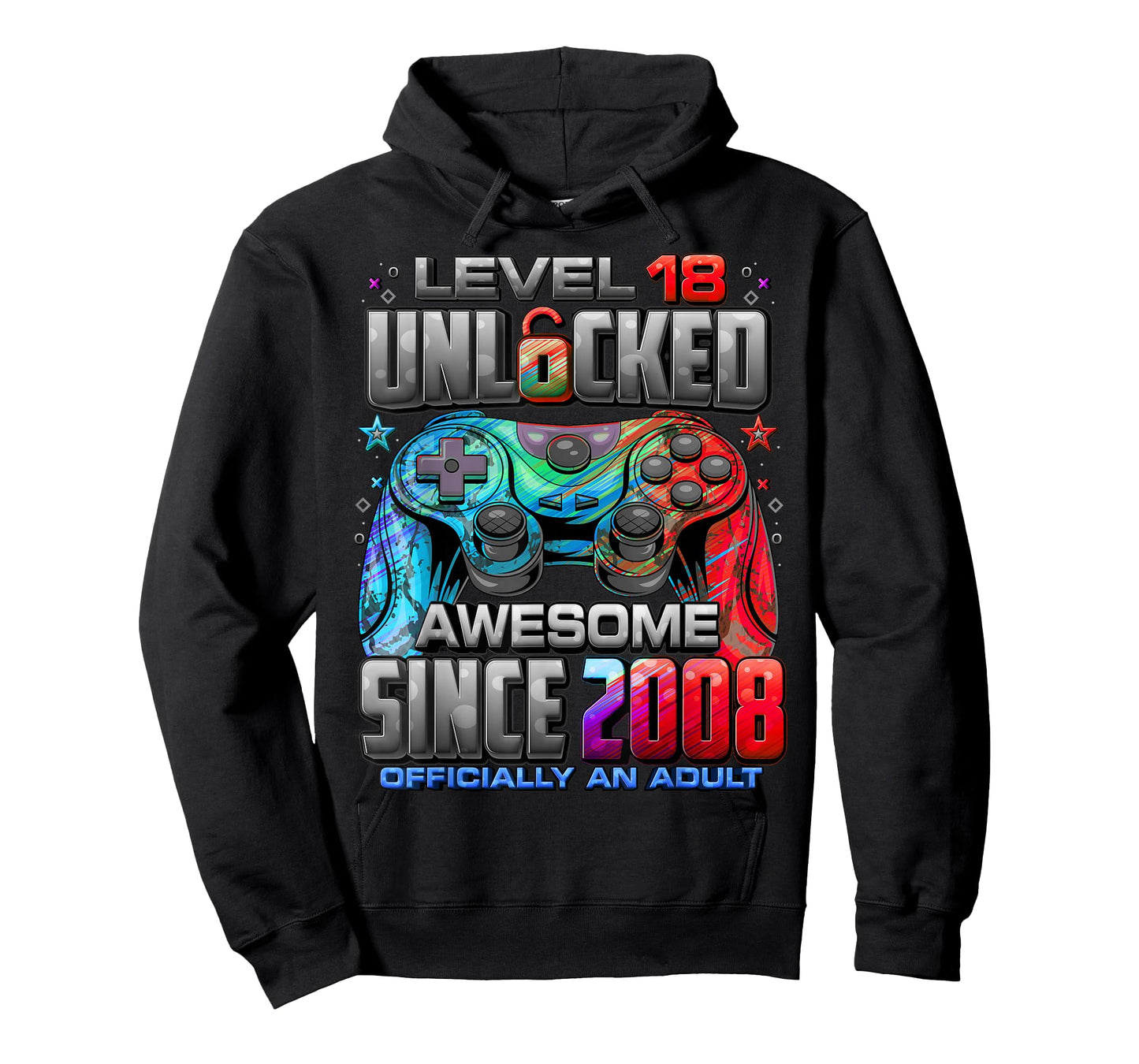 Level 18 Unlocked Awesome Since 2008 18th Birthday Gaming T-Shirt