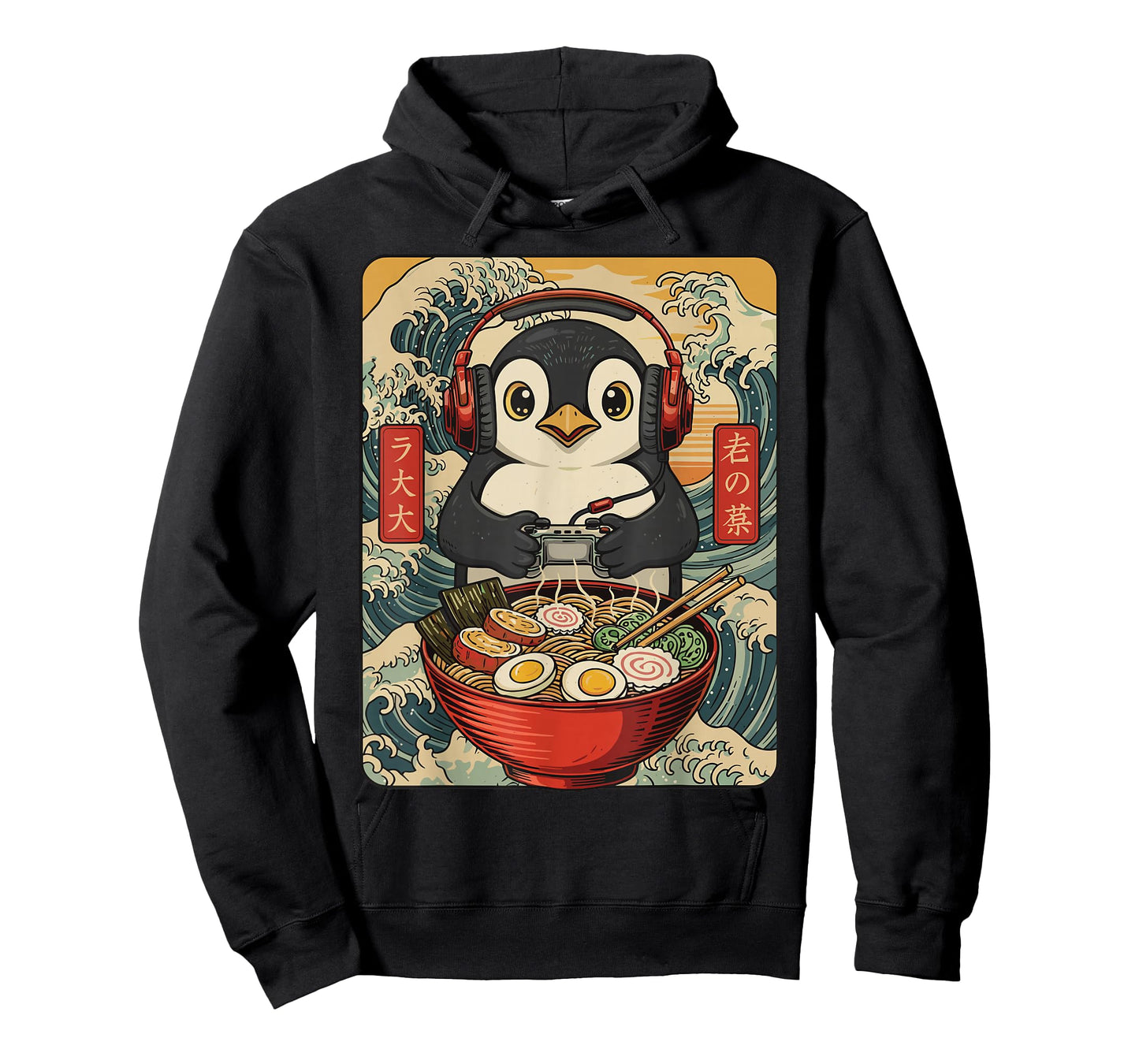 Cute Kawaii Gamer Penguin Japanese Ramen Gaming Boys Kids T-Shirt