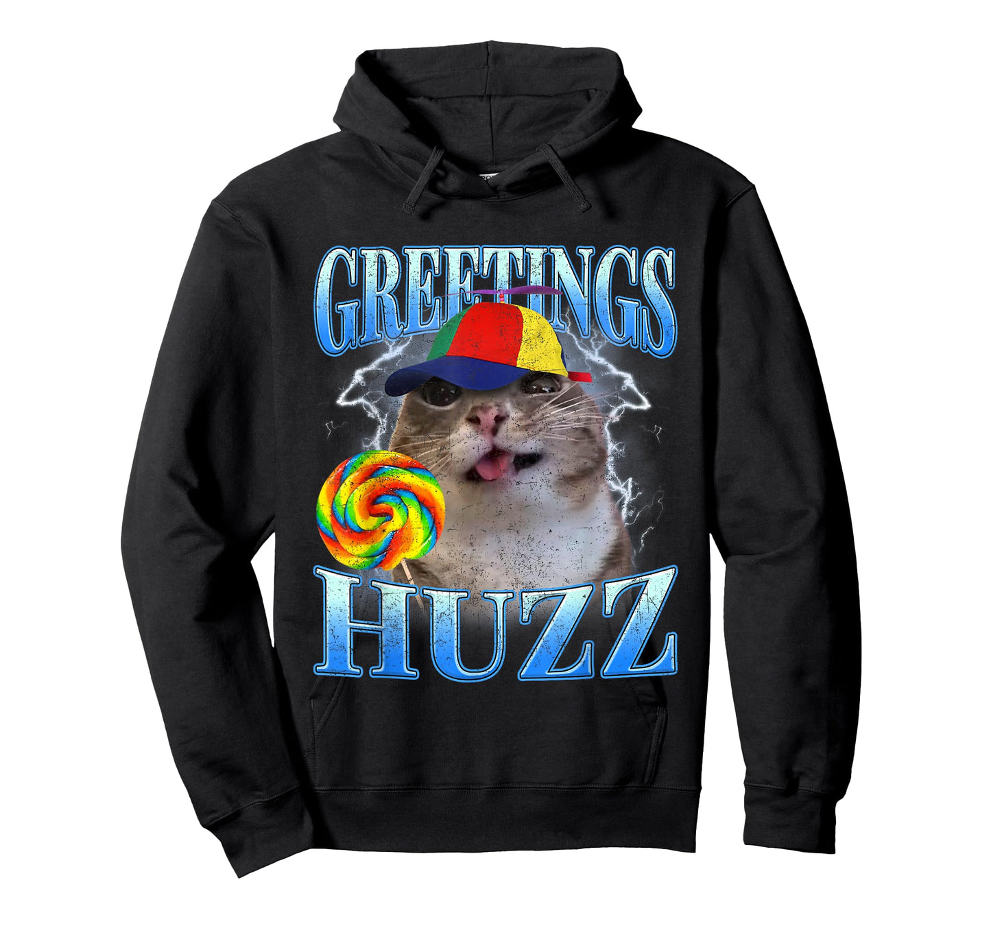 Lollipop Cat Meme Greetings Huzz Retro Y2K Graphic Humor T-Shirt