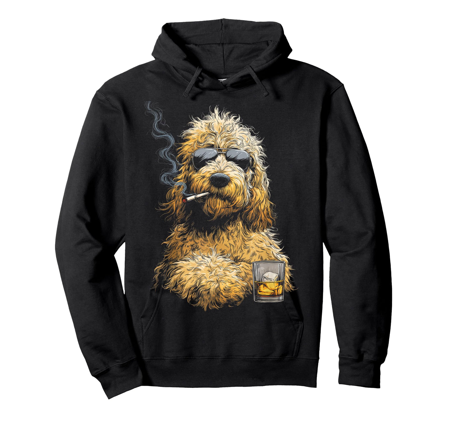 Goldendoodle Smoking Cigarette Whisky Lover Funny Doodle Dog T-Shirt
