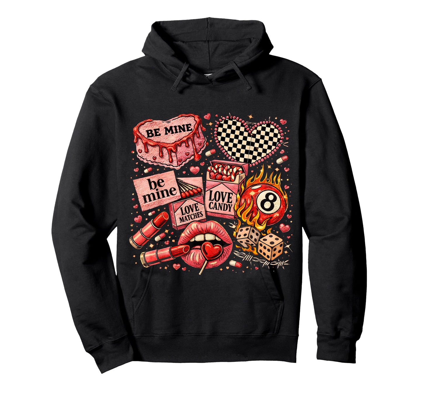 Edgy Valentine Collage Love Candy Lips Dice Art T-Shirt