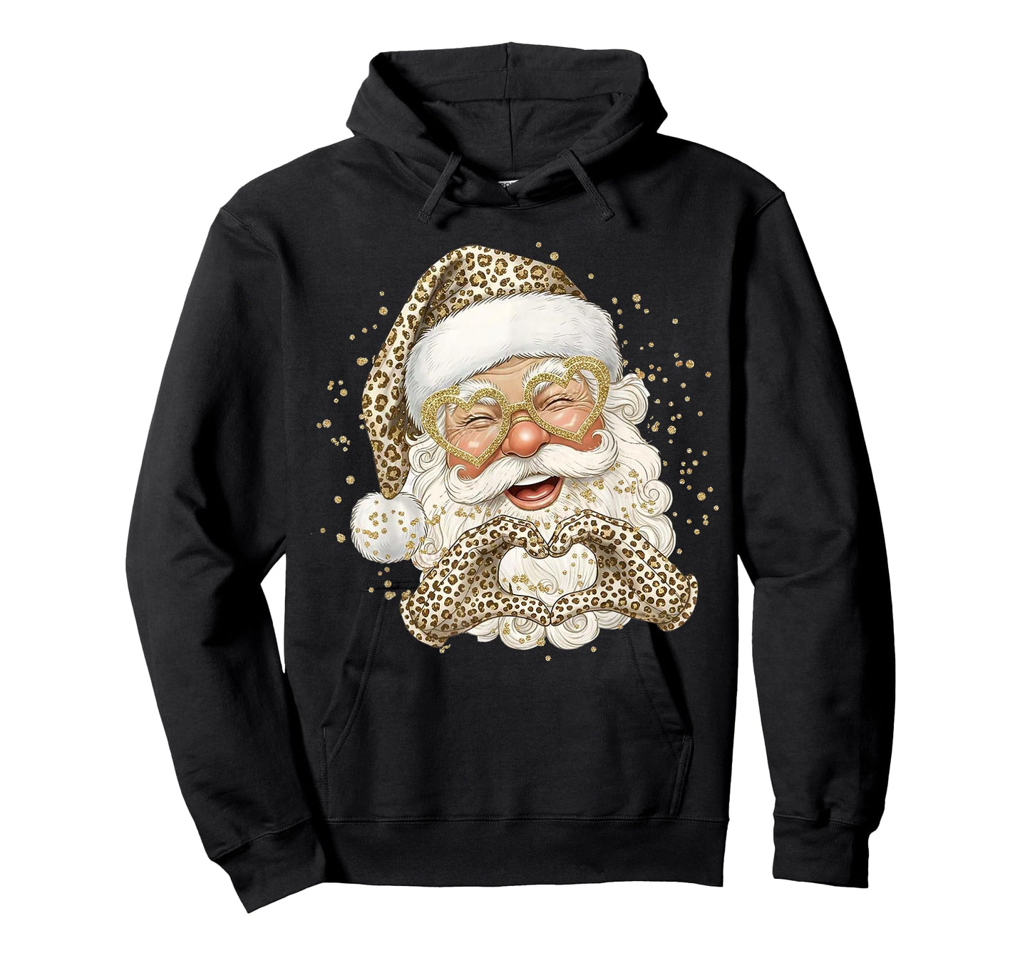 Leopard Santa with Heart Hands Glasses Christmas Holiday T-Shirt