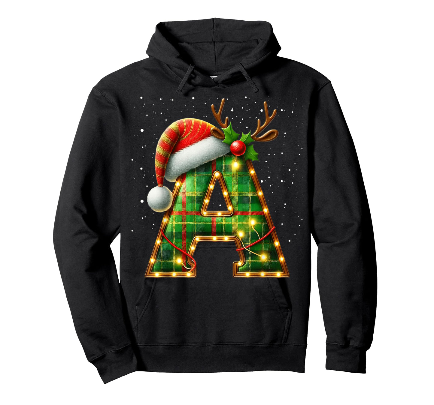 Letter A Christmas Plaid Santa Hat Monogram Initial Name A T-Shirt