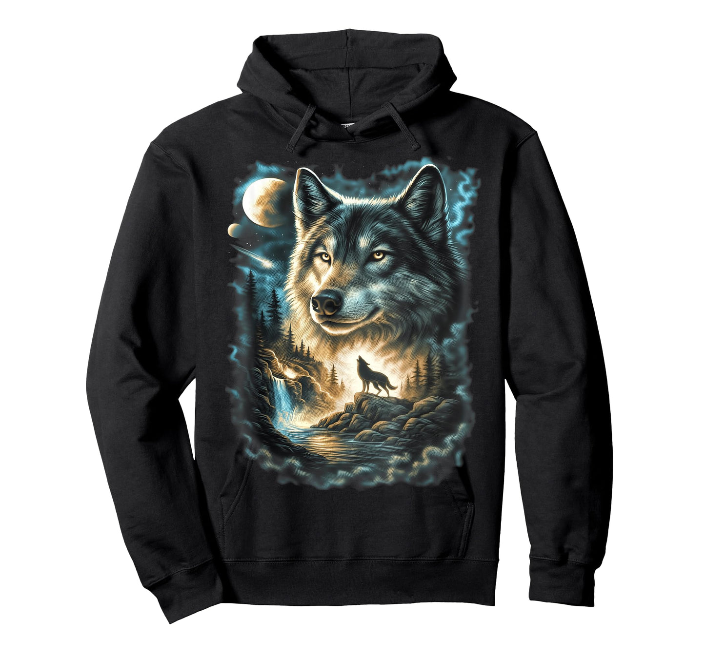 Vintage 90s Wolf Howling Galaxy Retro Nature Moonlight T-Shirt
