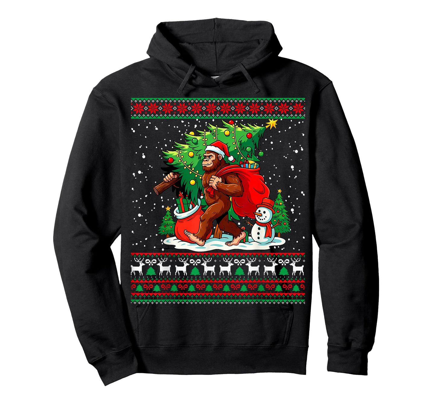 Santa Bigfoot Christmas Tree Xmas Lights Funny Sasquatch T-Shirt