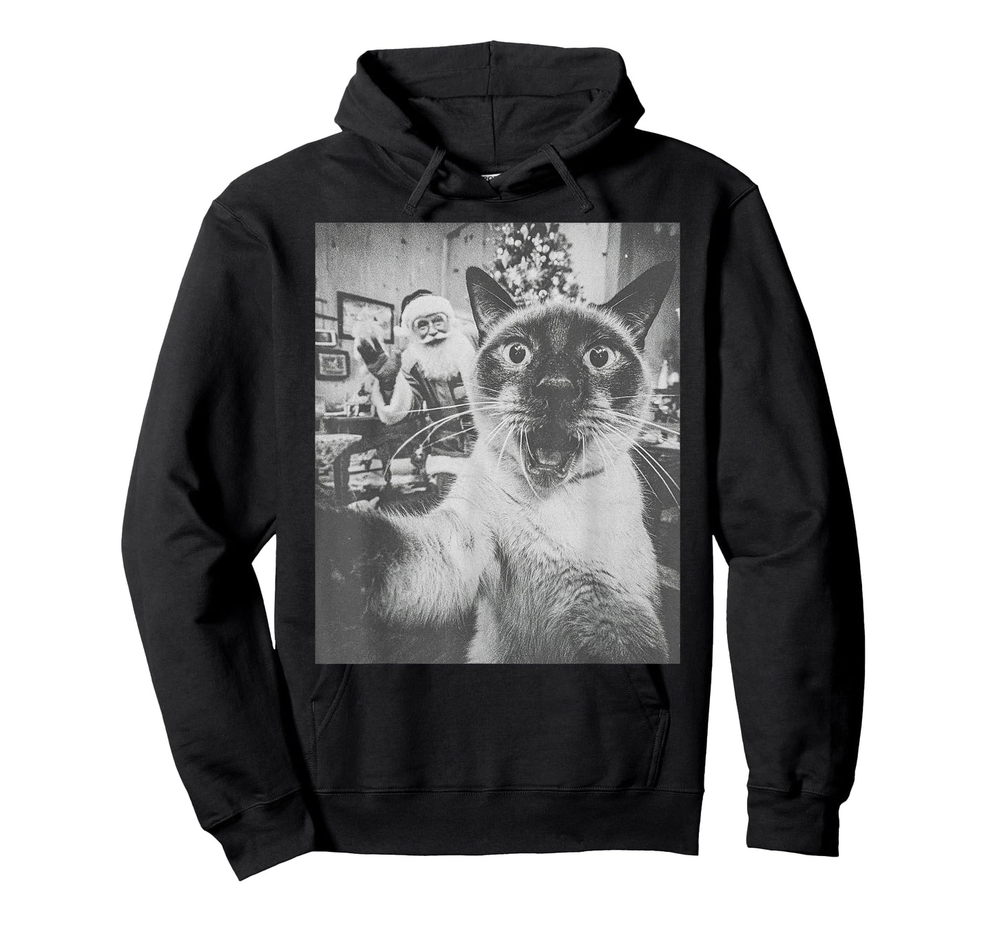 Funny AI Siamese Cat Selfie with Santa Claus Christmas Meme T-Shirt