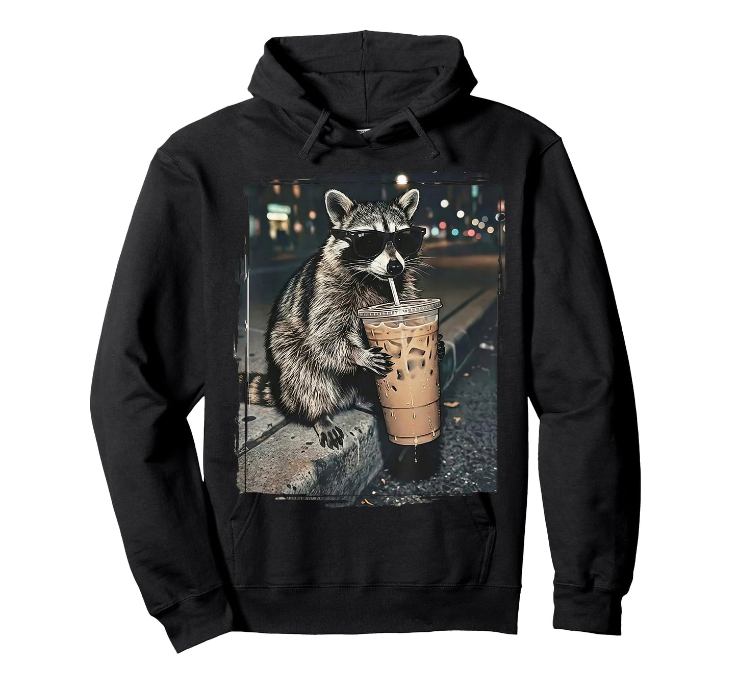 Raccoon Drinking Iced Coffee Funny Animal Meme Men Women T-Shirt
