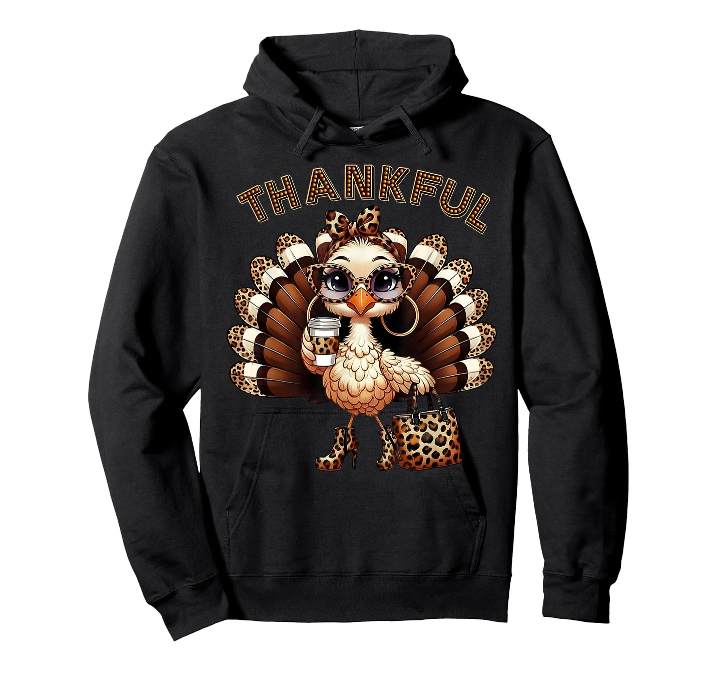 Thankful Leopard Print Thanksgiving Turkey Women Girly T-Shirt