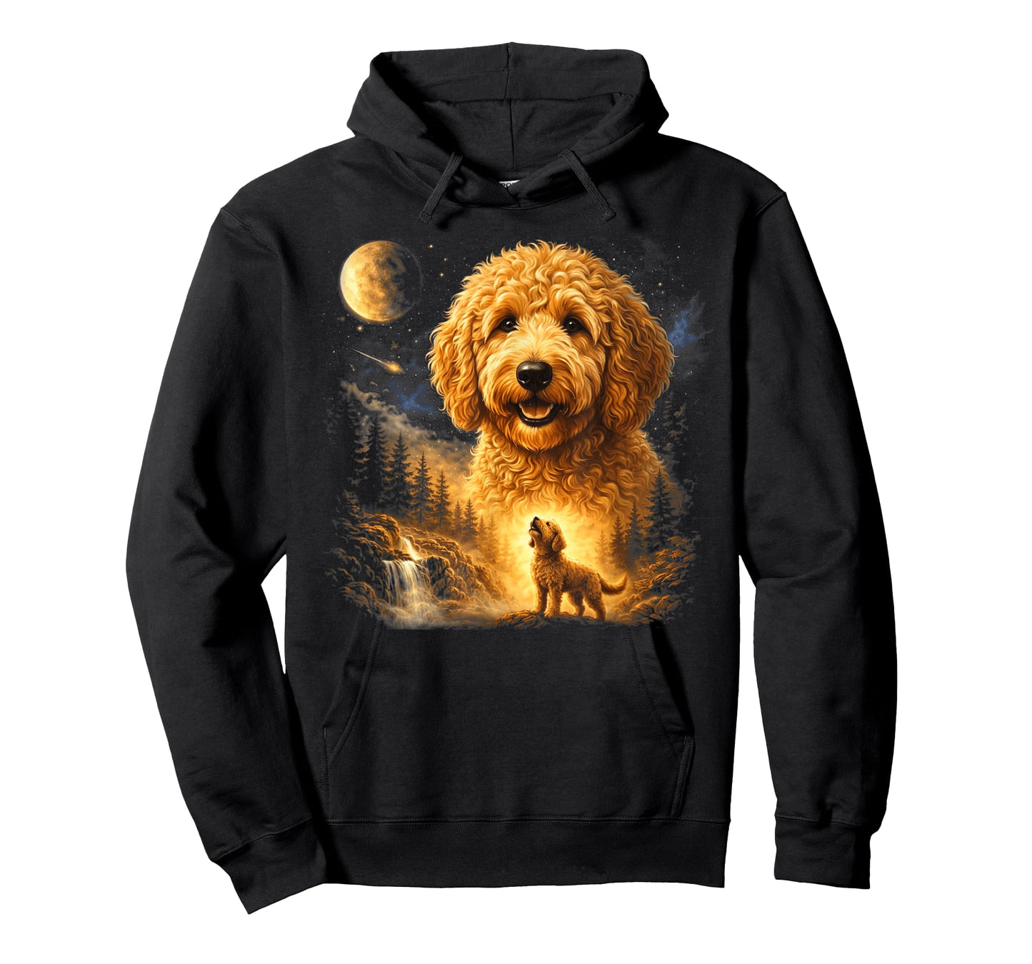 Goldendoodle Howling to The Moon Vintage Mystical Dog Art T-Shirt