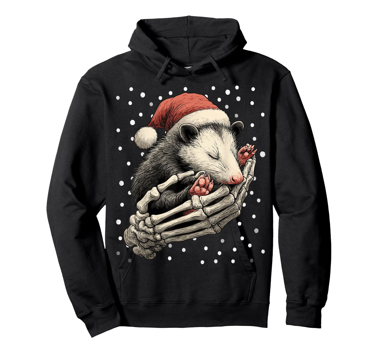 Christmas Opossum Santa Hat Skeleton Hand Gothic Animal T-Shirt
