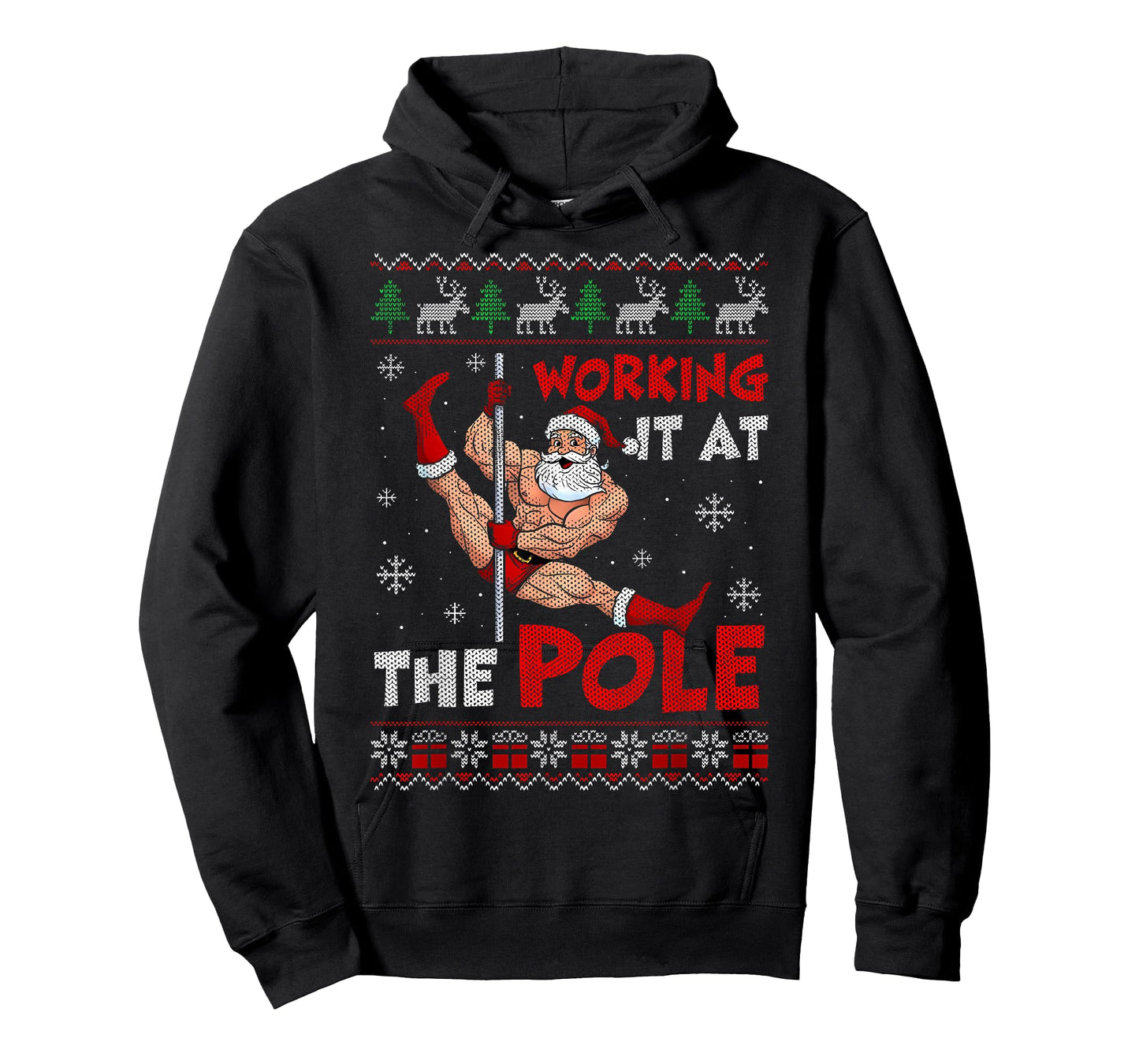 Working It at The Pole Funny Santa Dancing Ugly Christmas T-Shirt