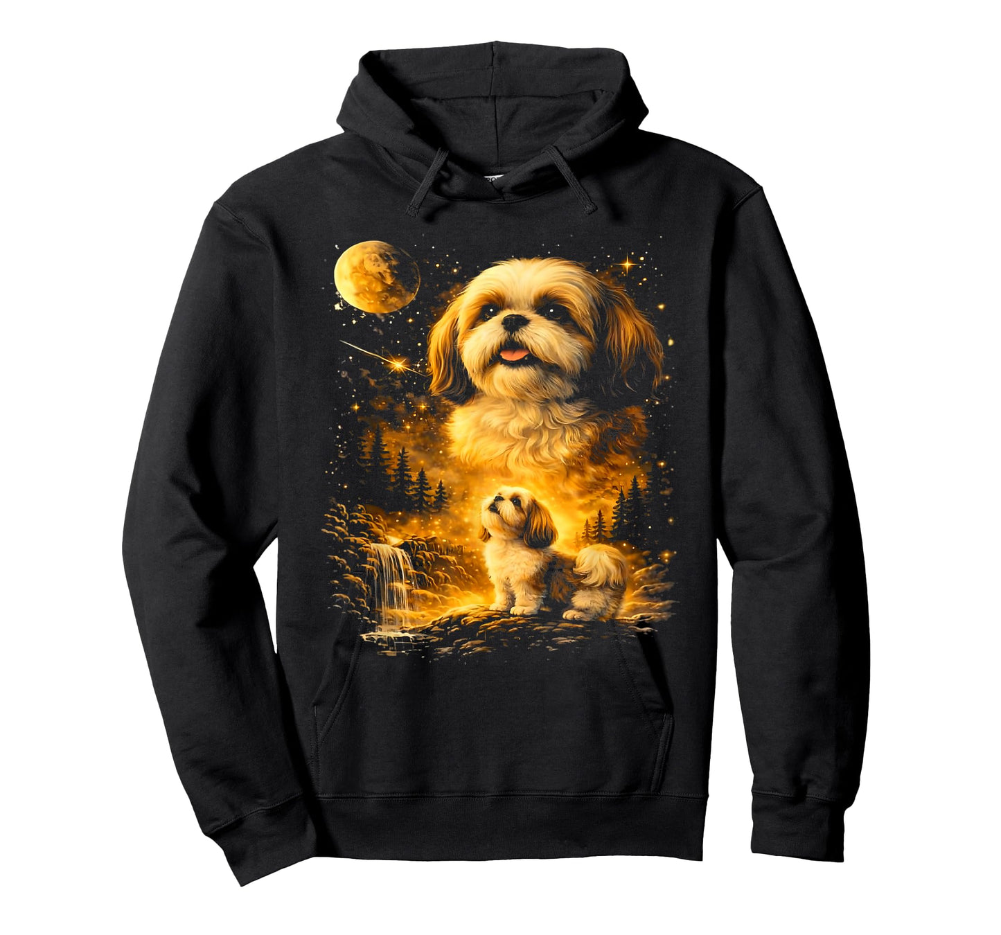 Vintage 90s Shih Tzu Howling at The Moon Funny Dog Graphic T-Shirt