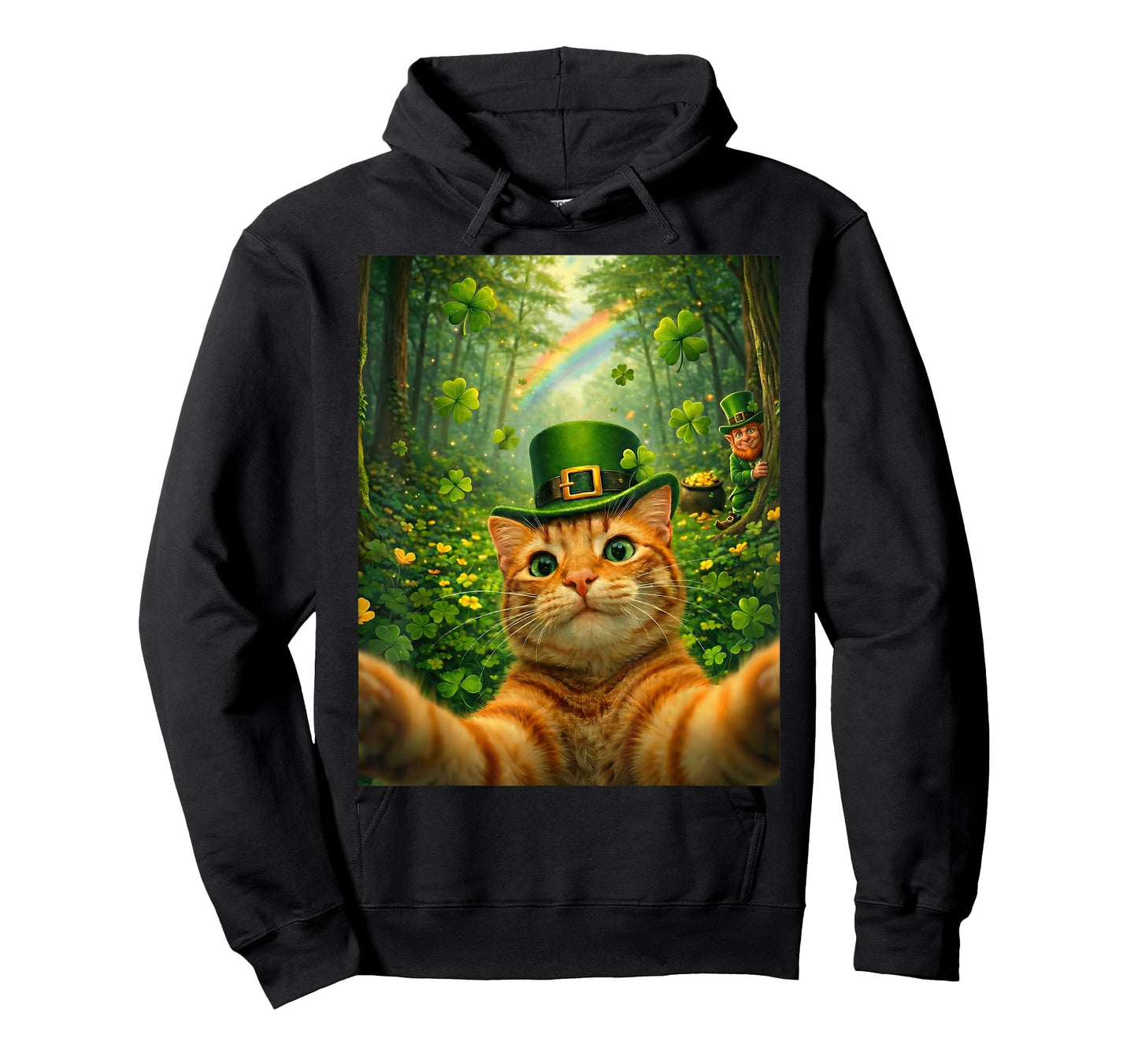 Funny St Patricks Day Cat Selfie Leprechaun St Patrick’s T-Shirt