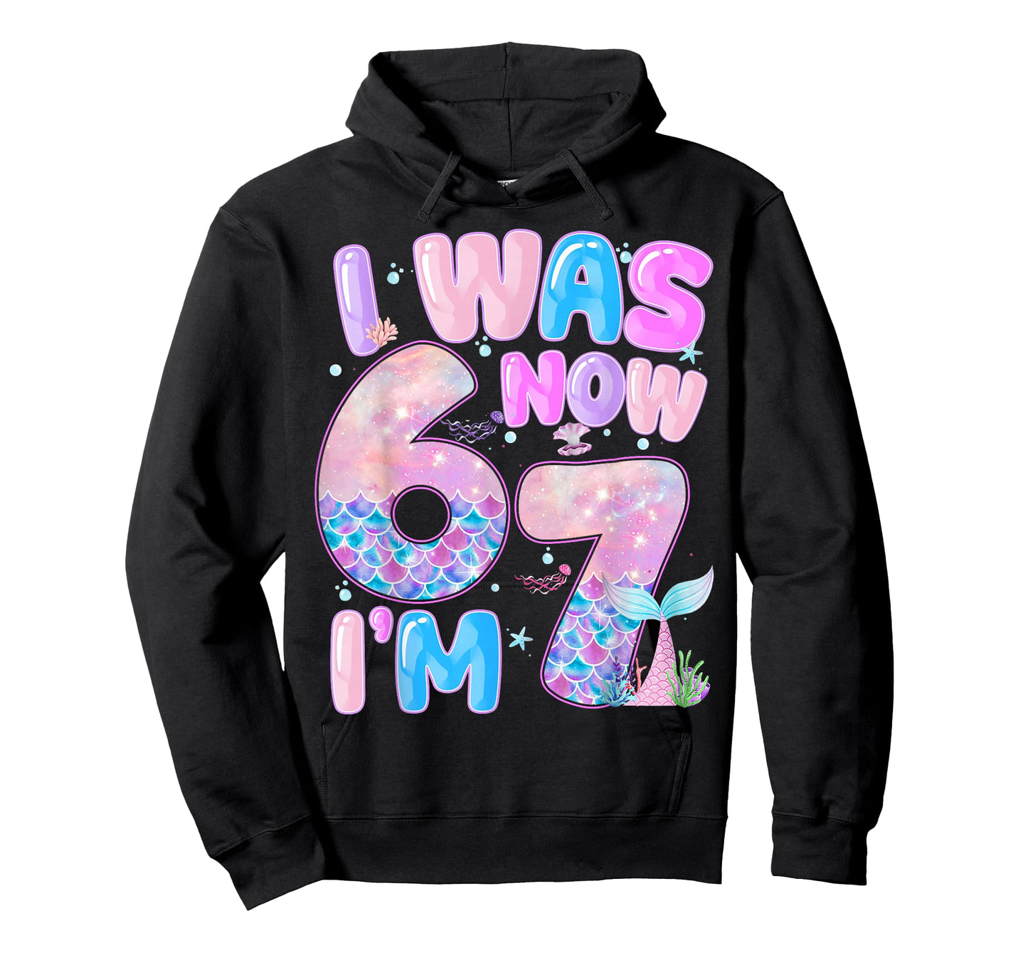 Kids 7th Birthday Girl I was 6 Now I'm 7 Year Old Mermaid T-Shirt